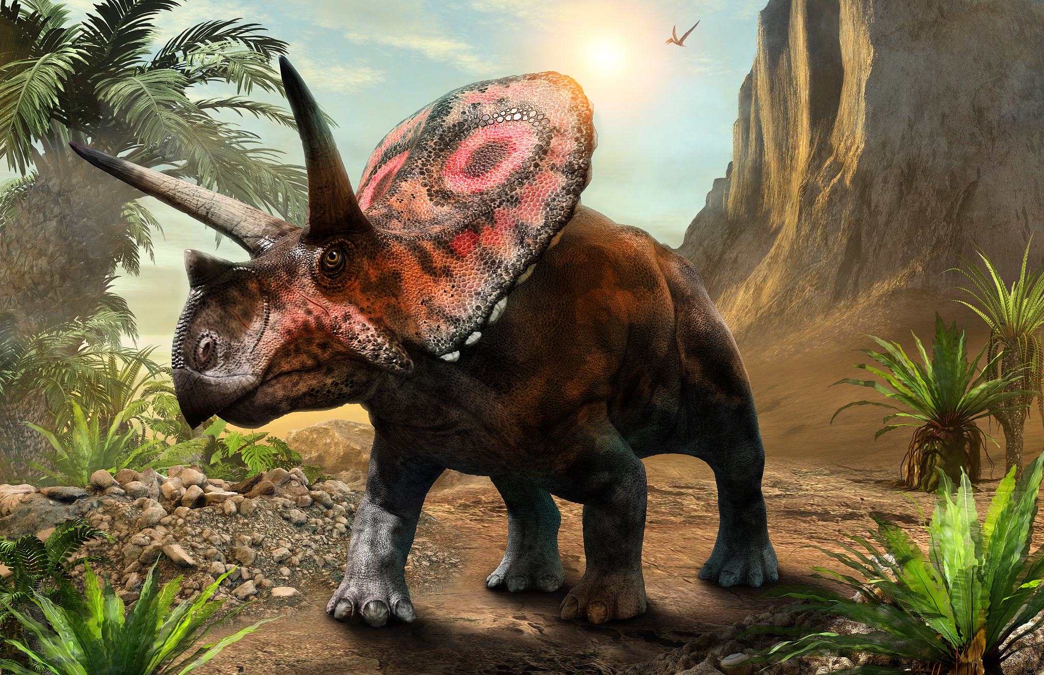torosaurus from the cretaceous era 3d illustration