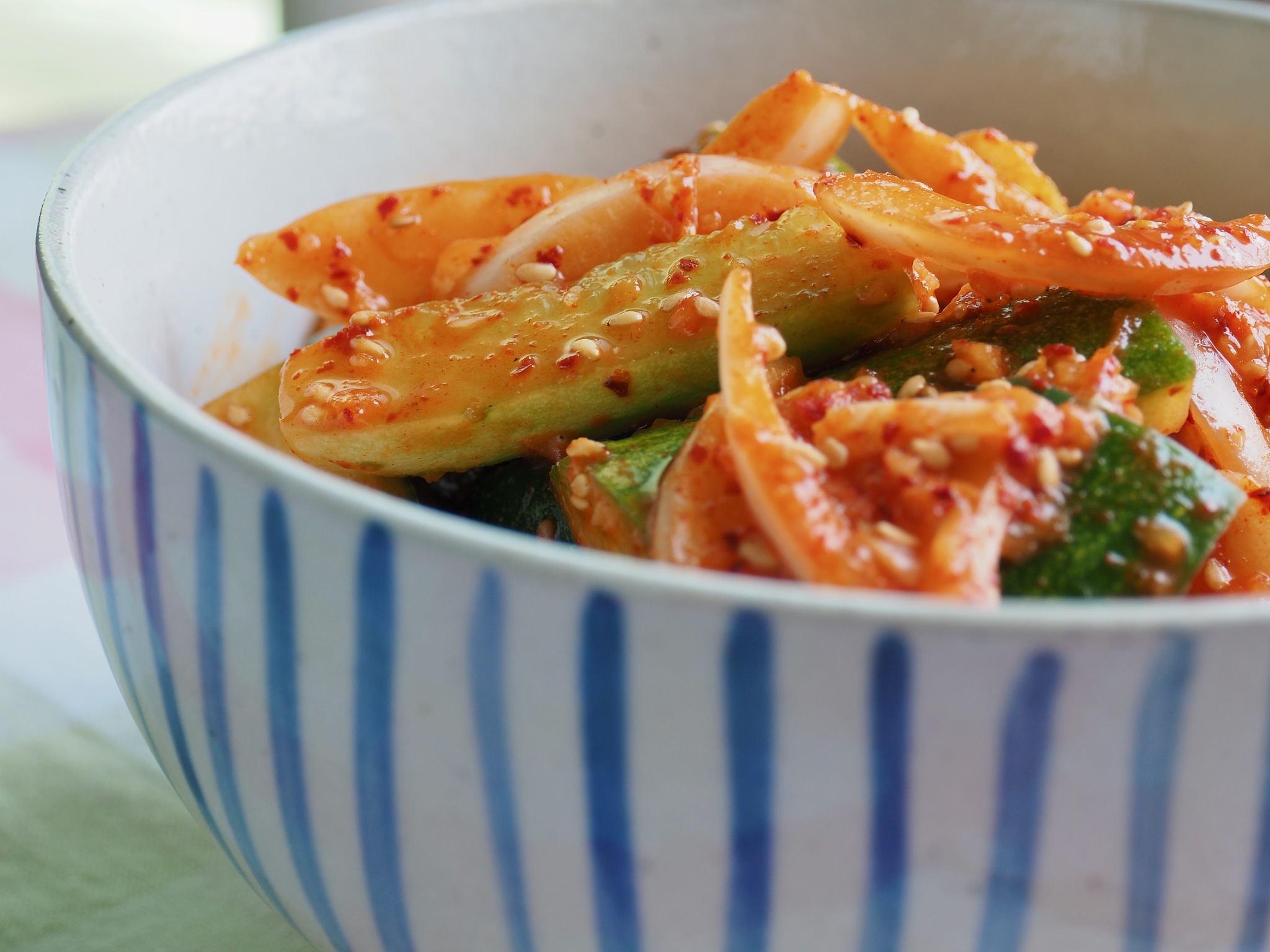 korean food cucumber vegetables, cucumber salad with vegetables
