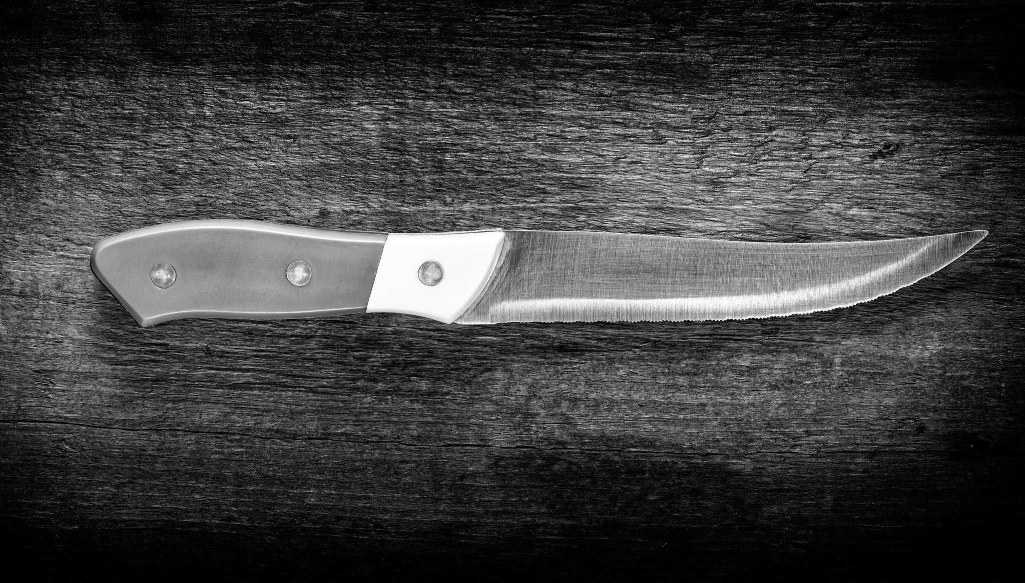 kitchen knife, with yellow and white handle