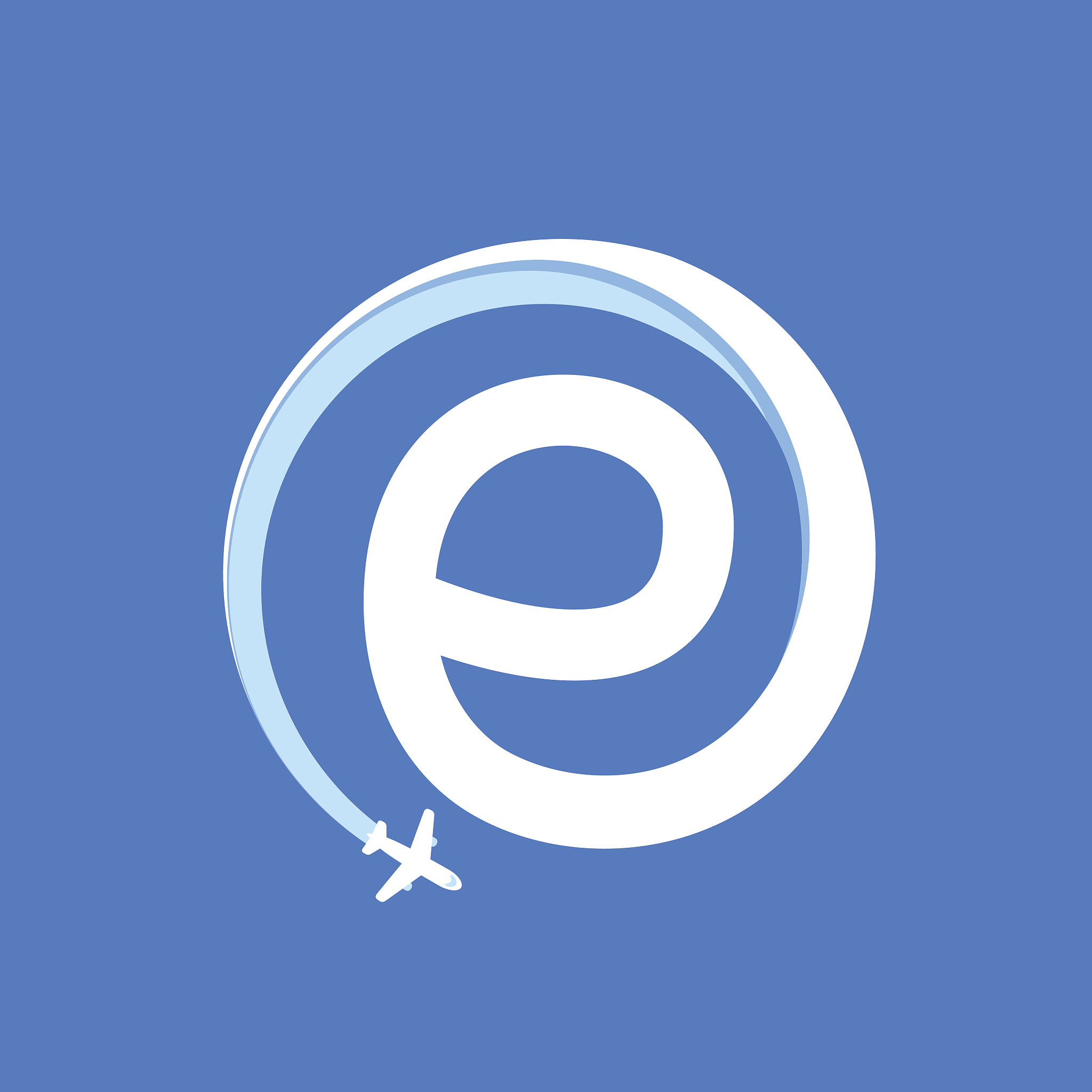 e letter with airline and plane.