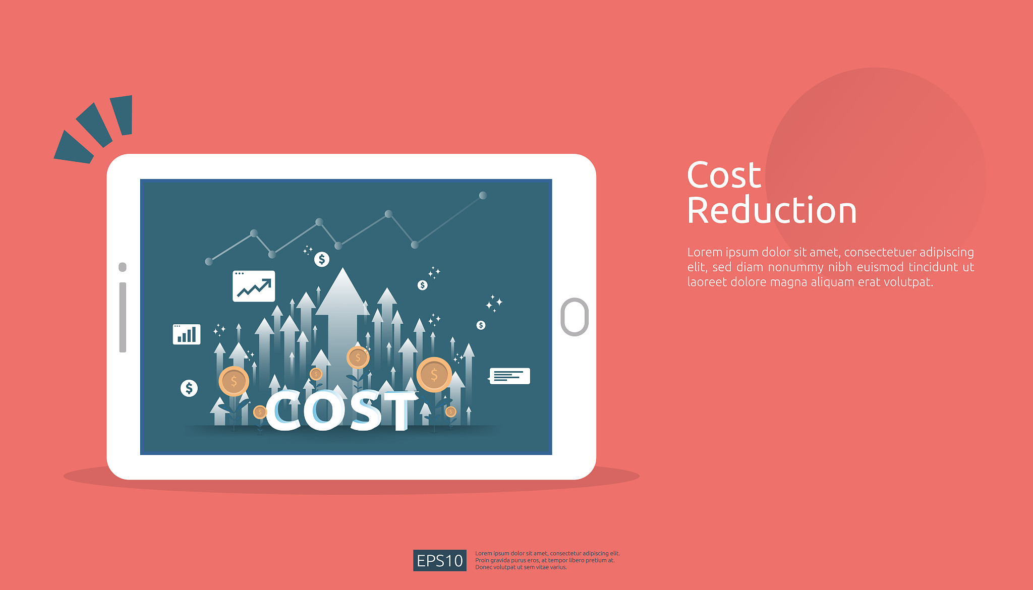 arrow increase for cost reduction concept . business management 
