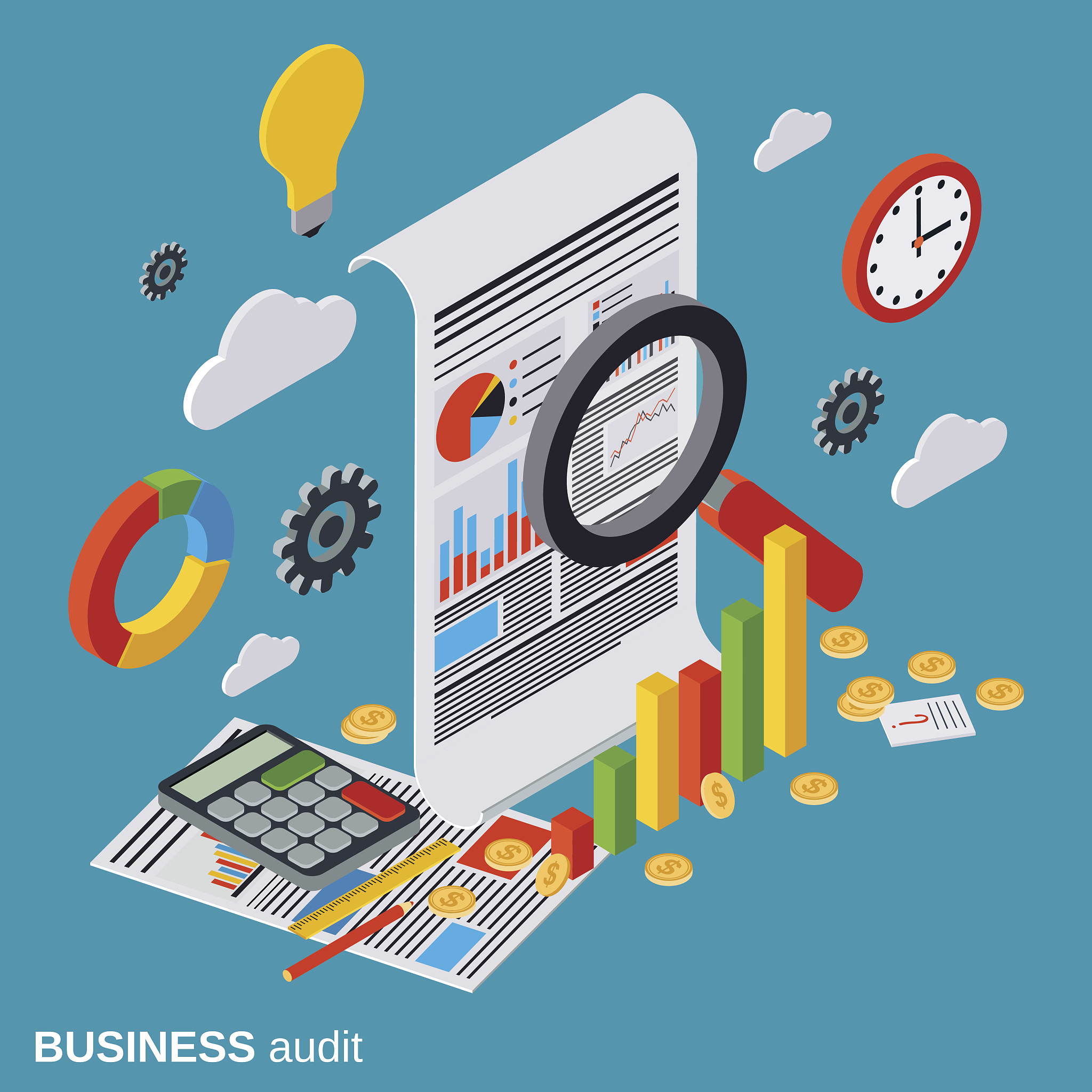 business audit, financial analytics, statistics vector concept