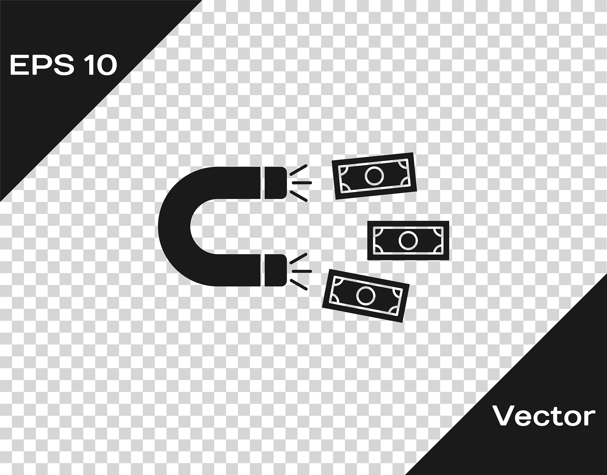 grey magnet with money icon isolated on transparent background. 