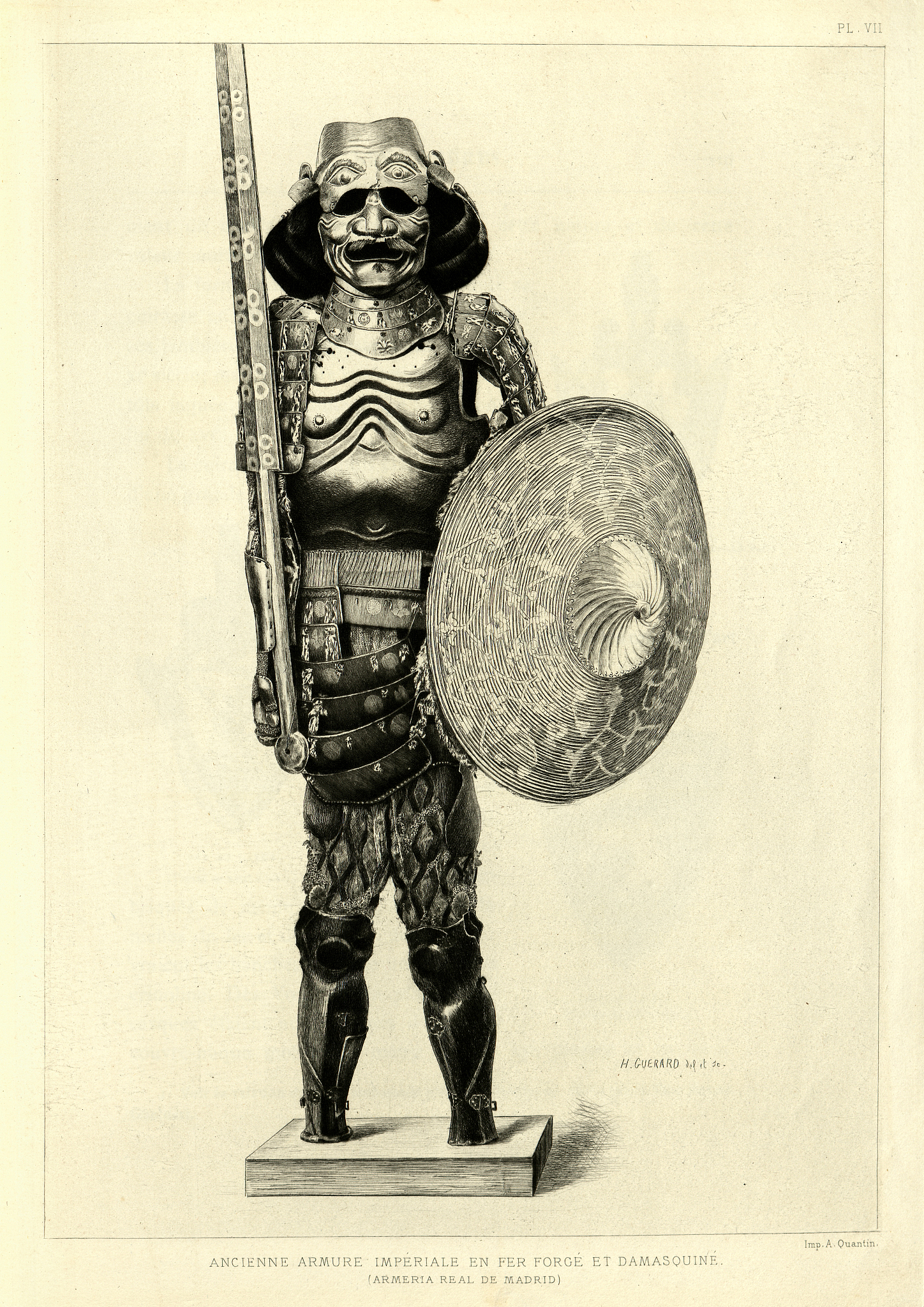old imperial japanese armor, wrought iron and damascene