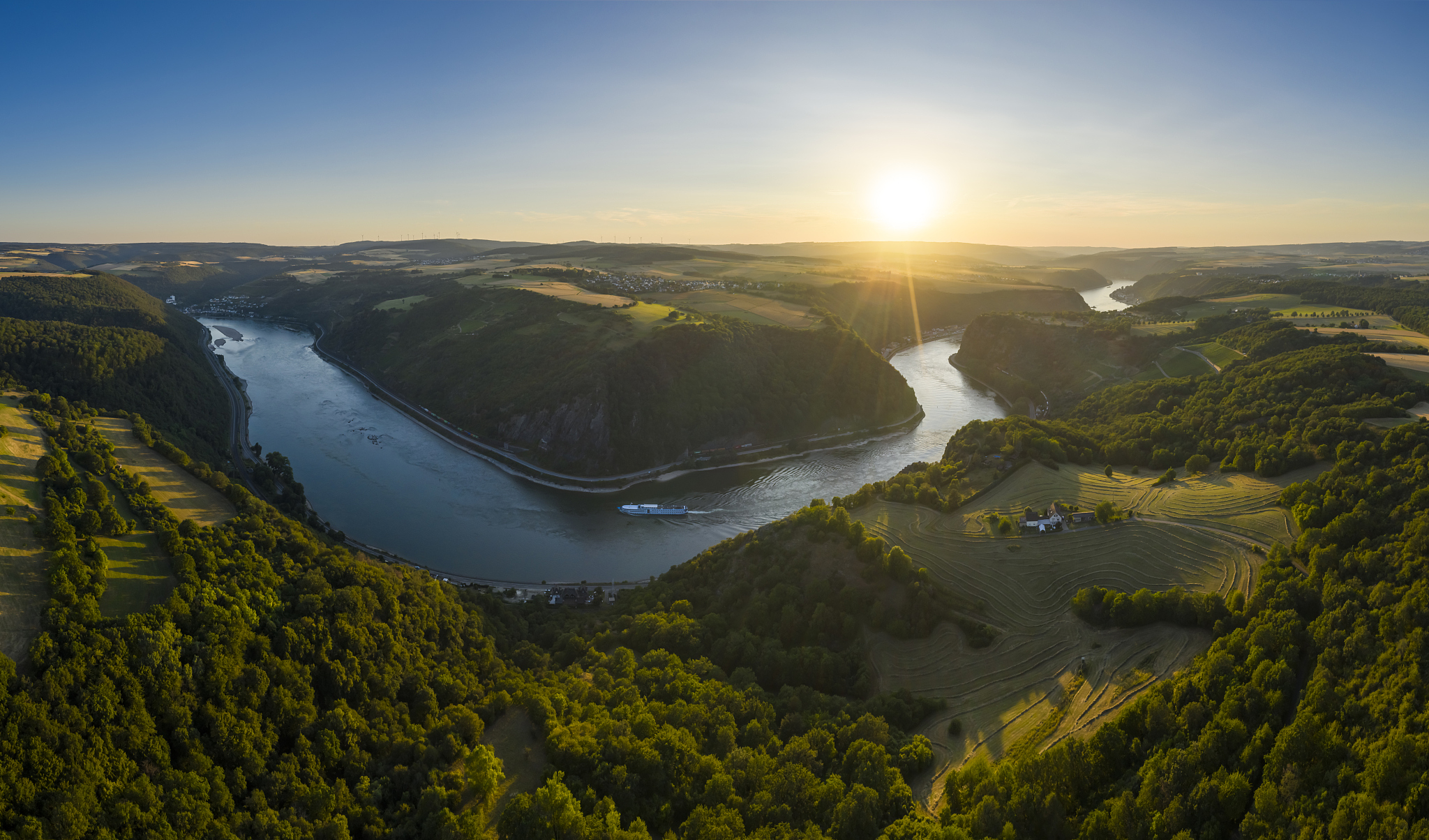 rhine river at sunset