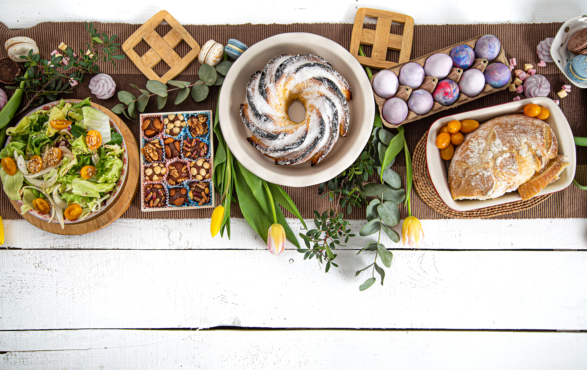for a festive easter table served with food.