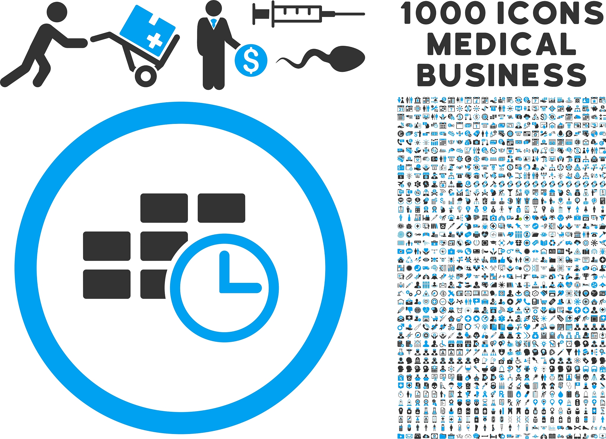 time table icon with 1000 medical business symbols