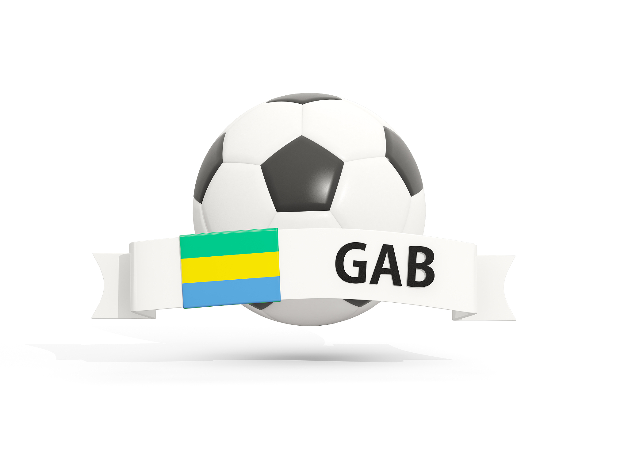flag of gabon, football with banner and country code