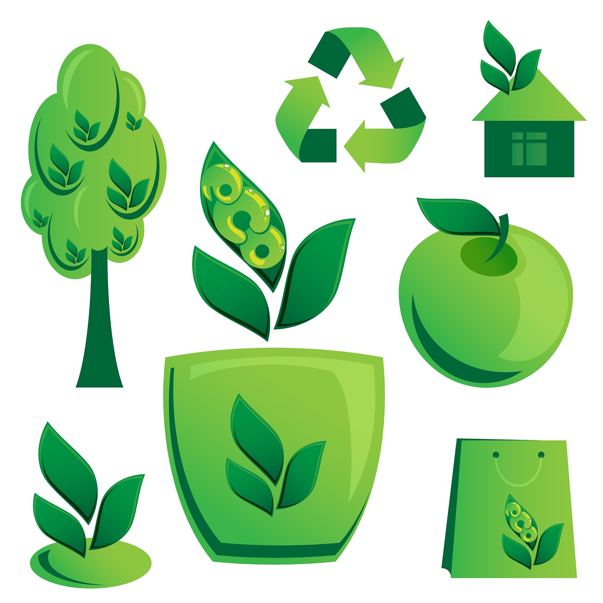 set of ecological icons on white background