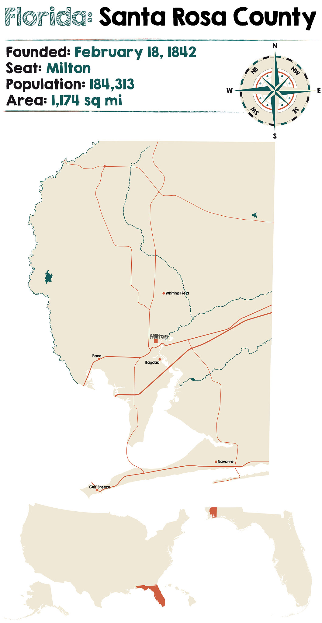 map of santa rosa county in florida