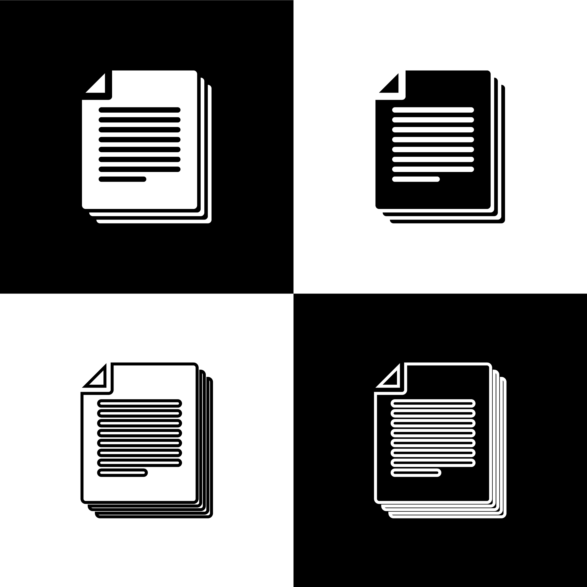 set document icons isolated on black and white