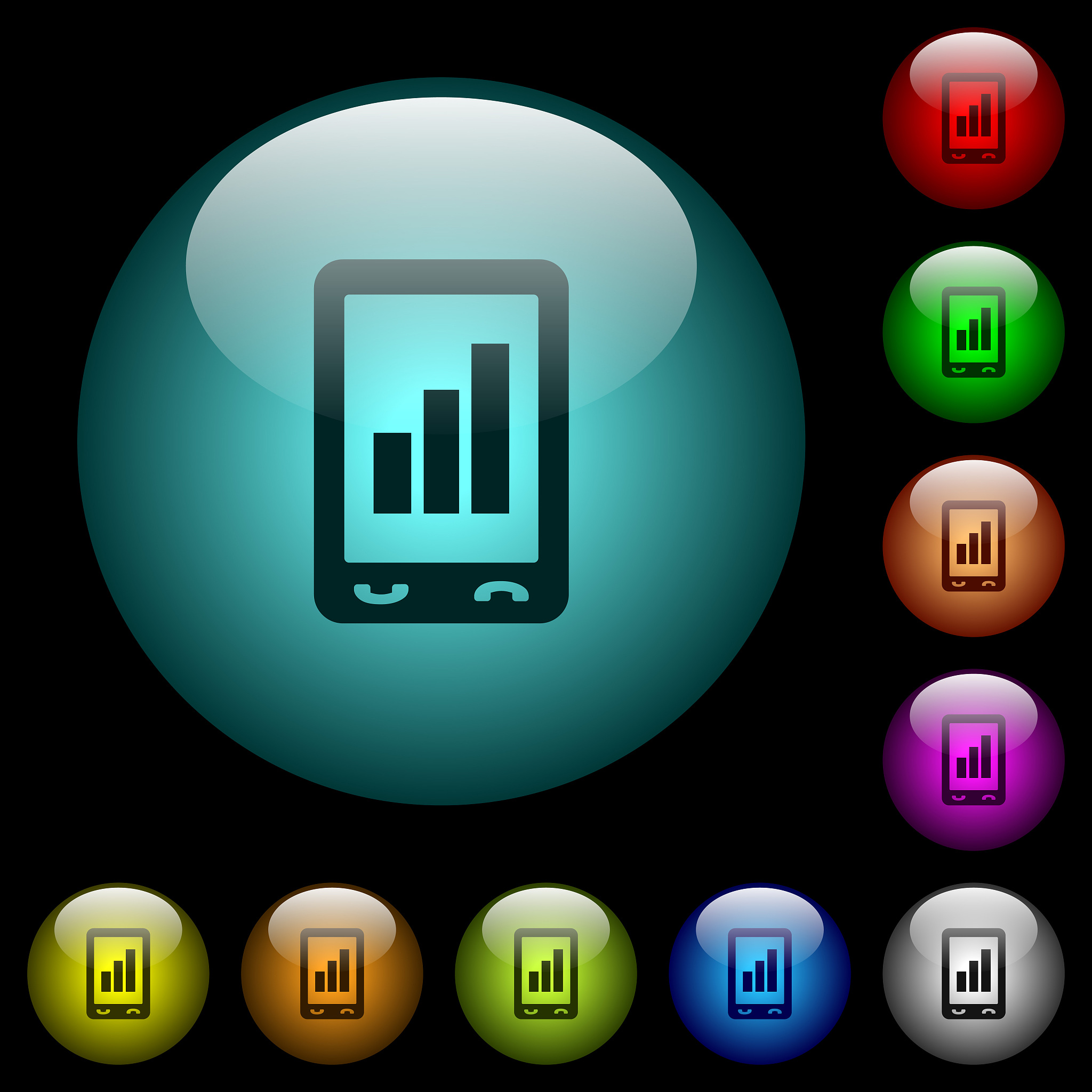 mobile signal strength icons in color illuminated glass buttons