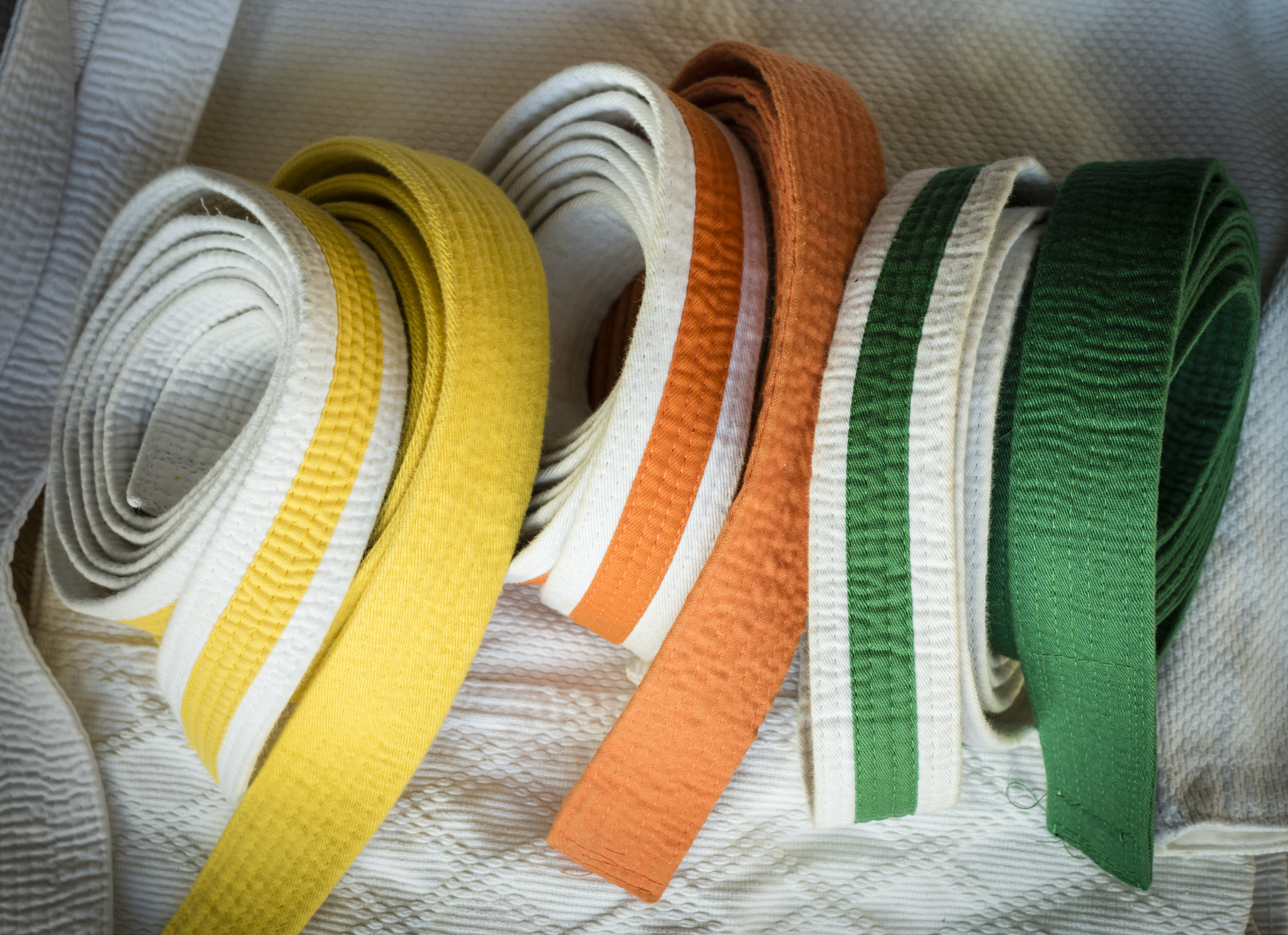 variety of karate belts in different colors