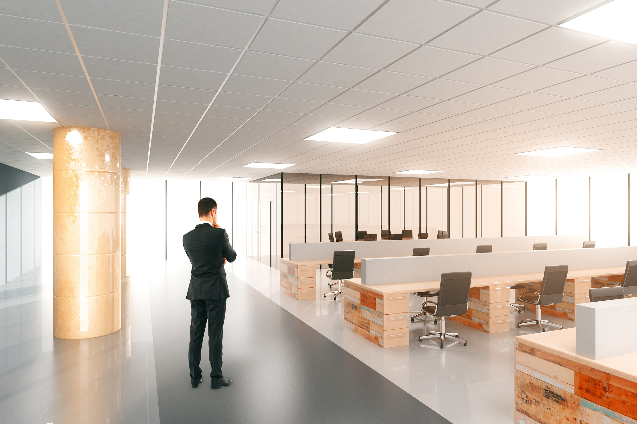 businessman in modern open space office with furniture