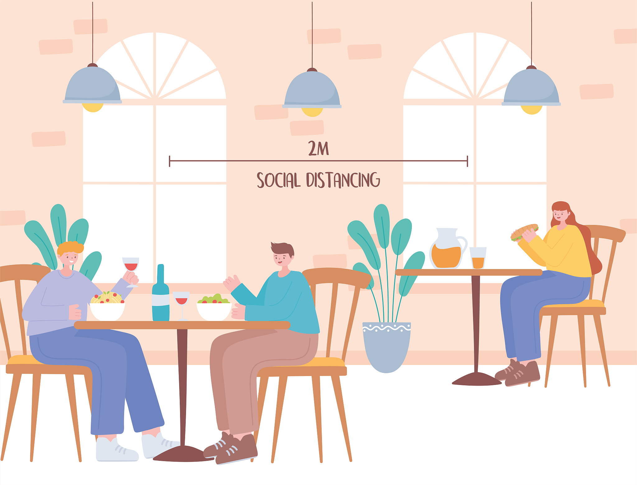 restaurant social distancing, guidance people keeping distance i