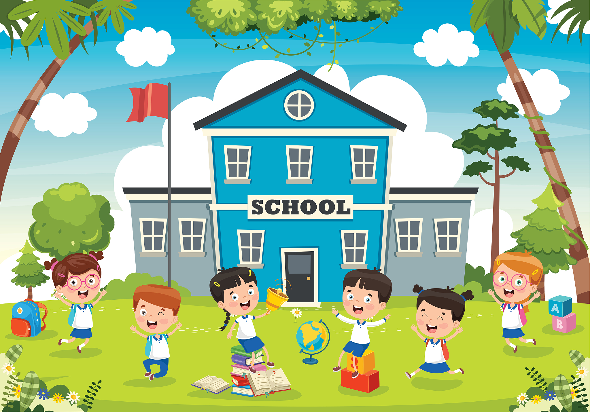 funny students and school building