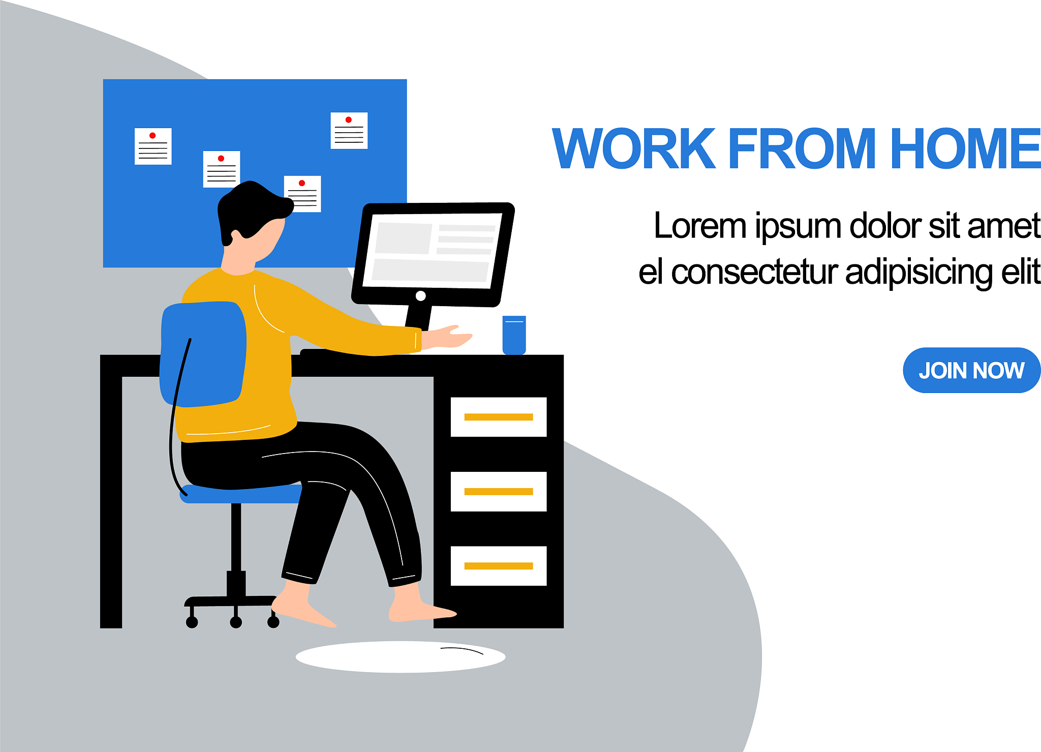 landing page with men work from home