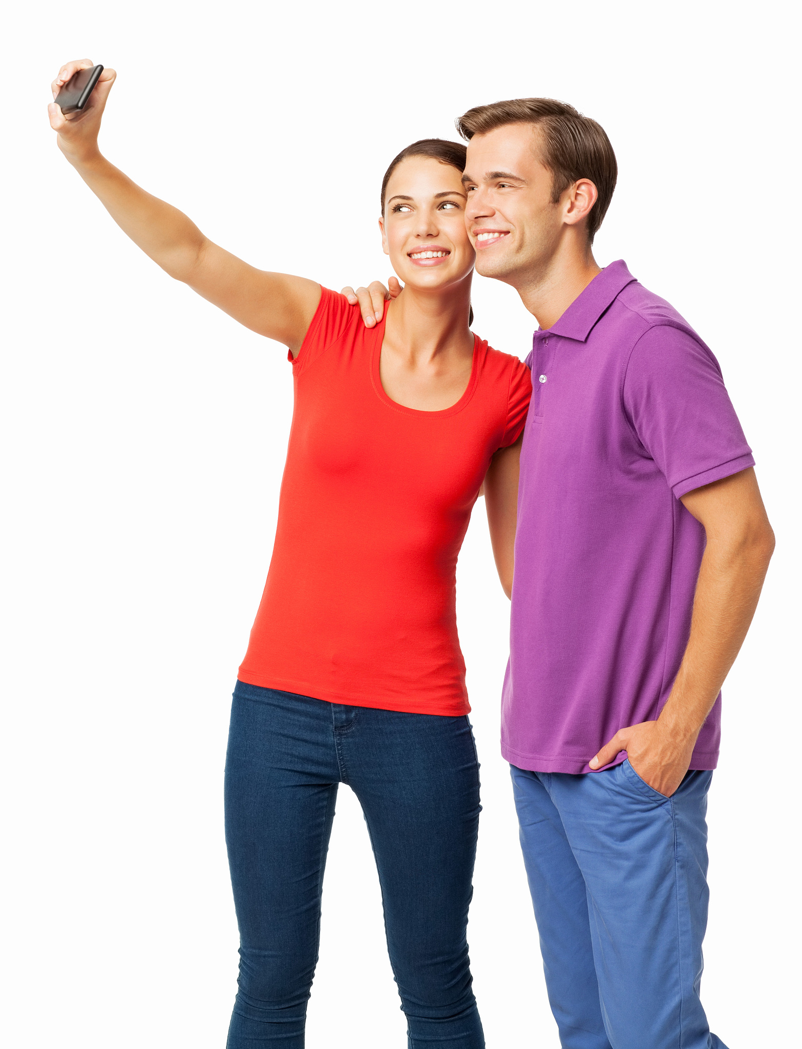 couple taking self portrait through smart phone