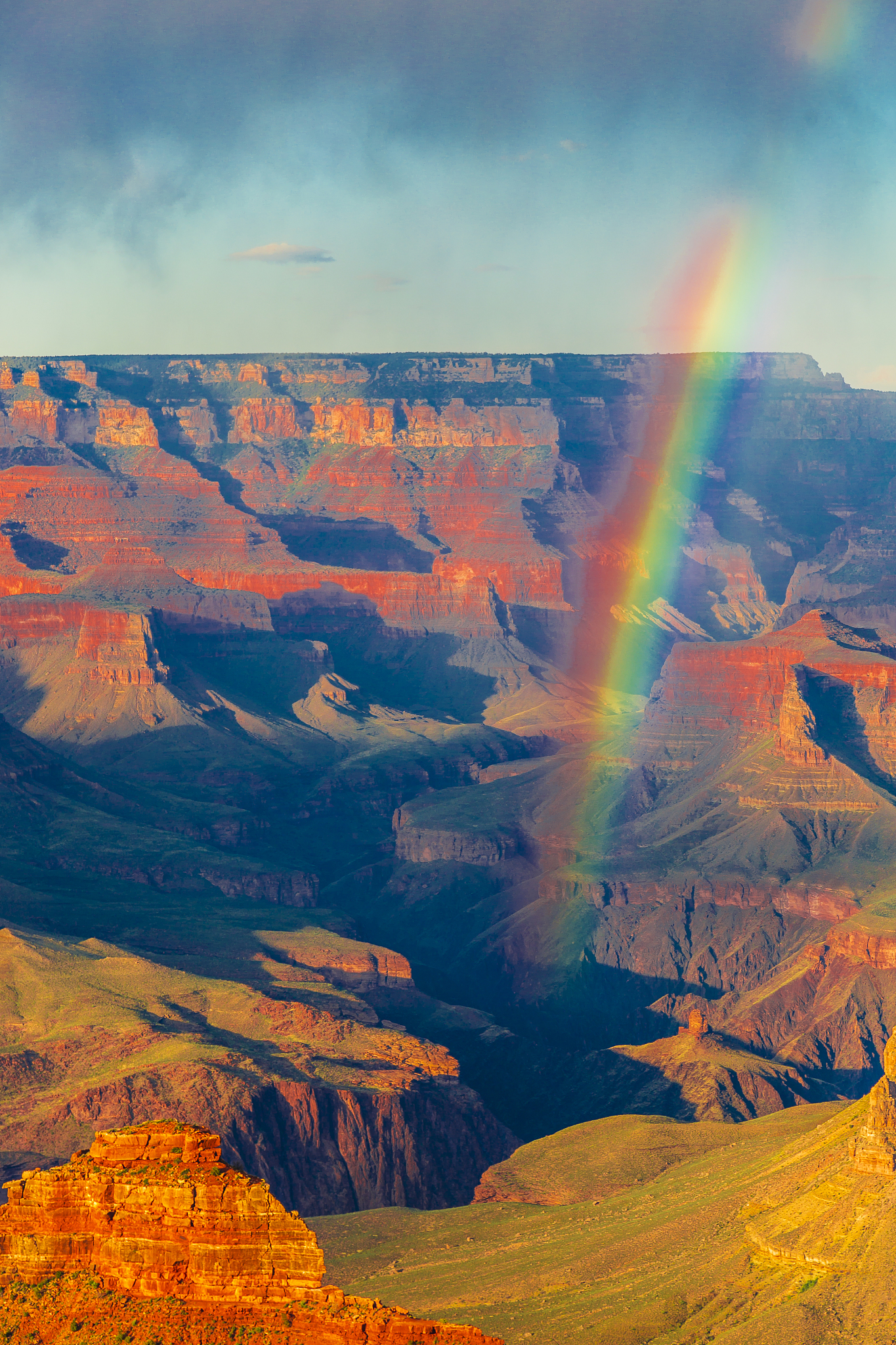 panoramic image of the colorful sunset on the grand canyon in gr
