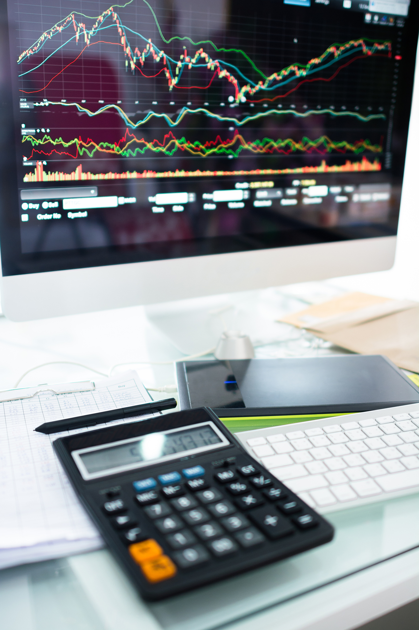 stock market graph and office work