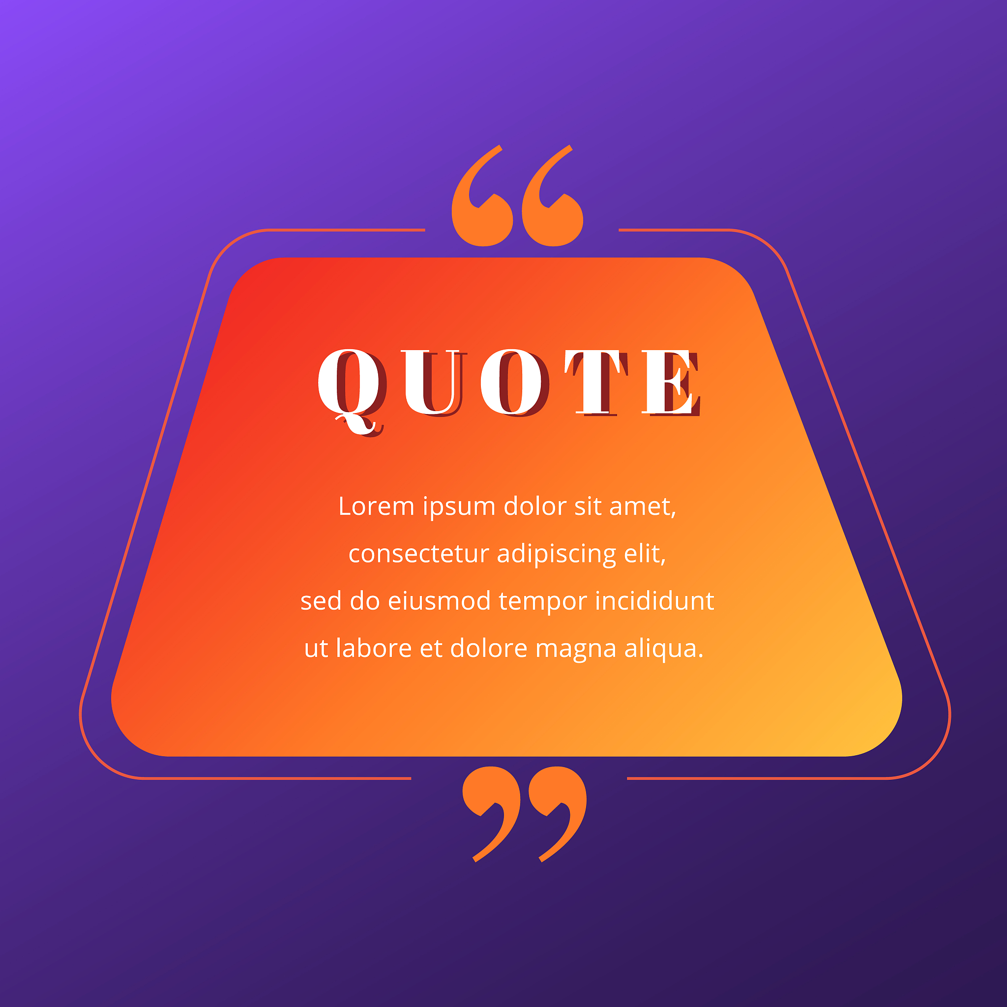 quote blank frame vector template. red and orange gradient speec