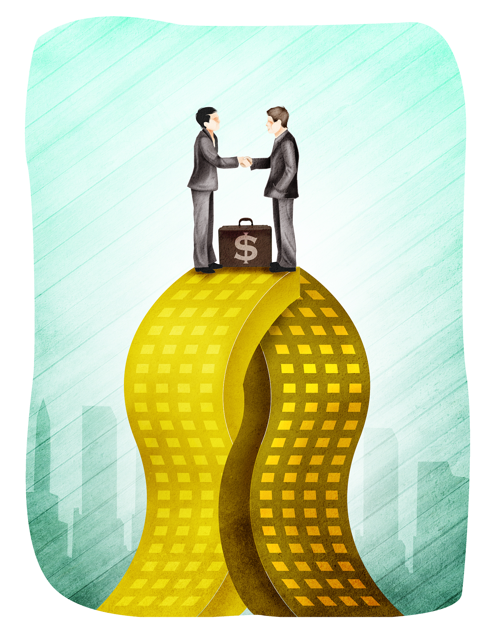 two businessmen merging company, illustration