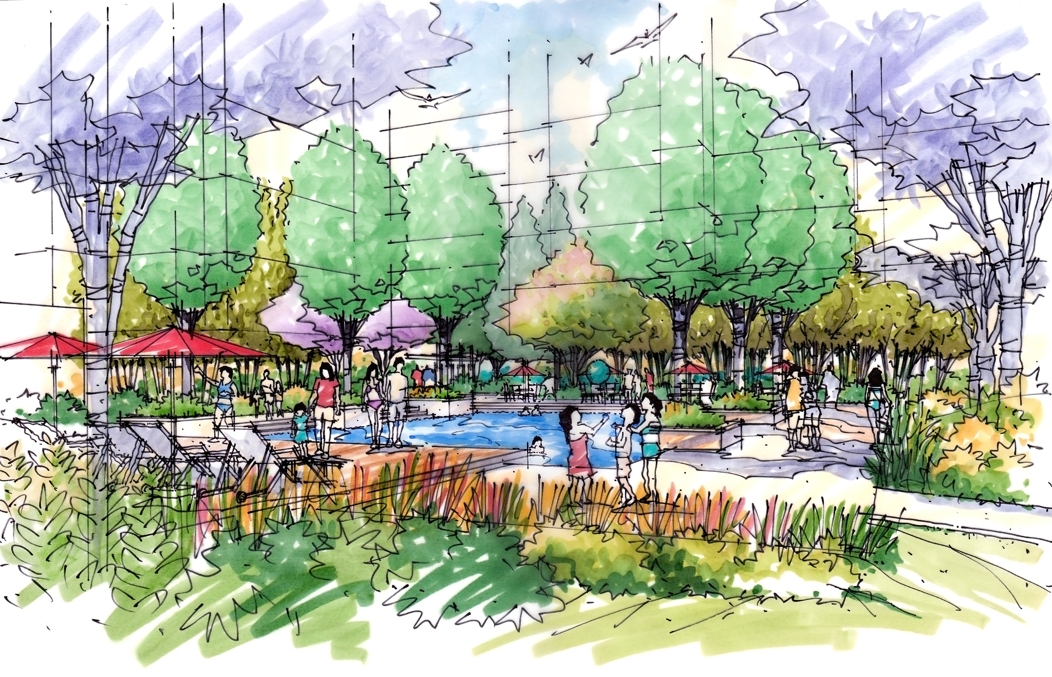 通过在校内生态园、清心广场、南昌市人民公园进行园林景观素材收集并进行单棵植物及小的景观造型、色彩练习根据自己的所学知识将实景转变为线稿