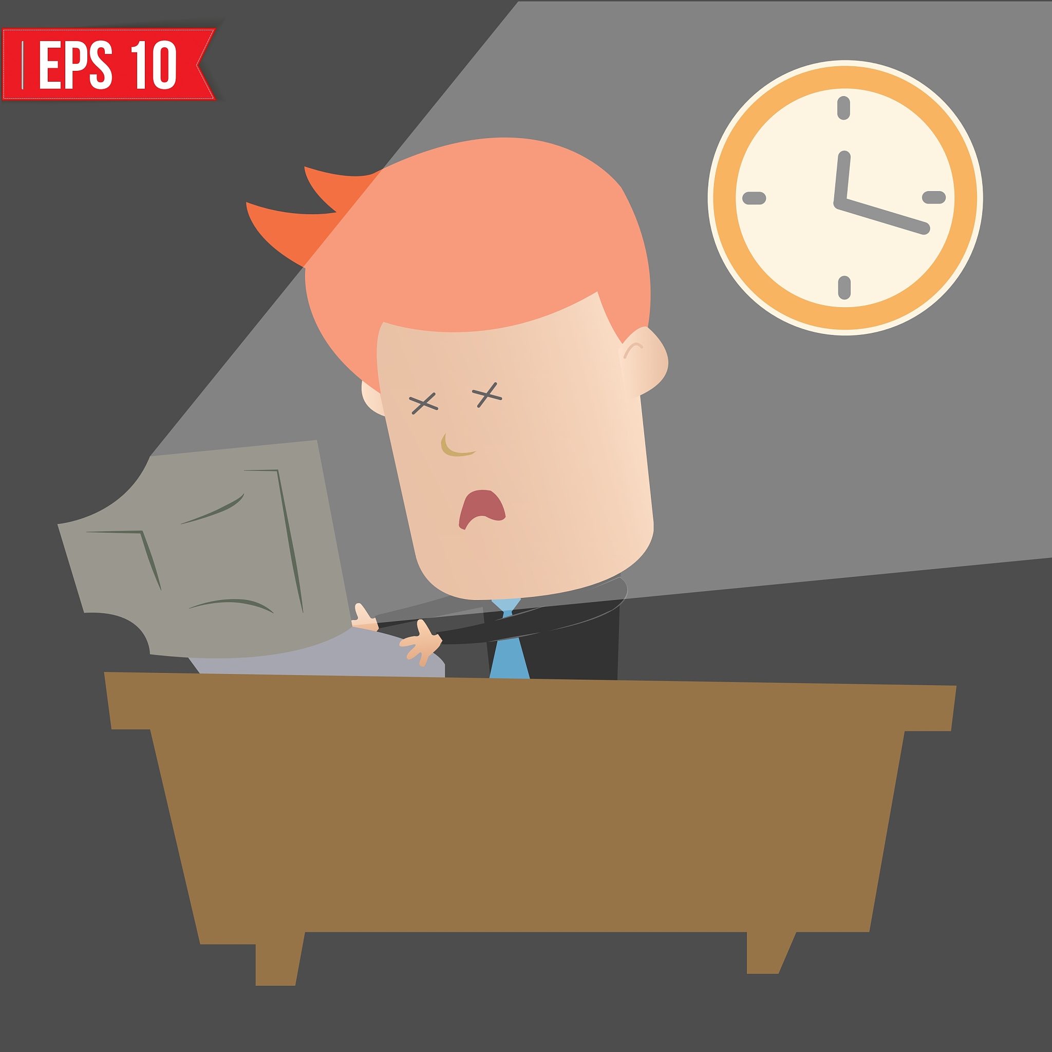 cartoon business man working with computer