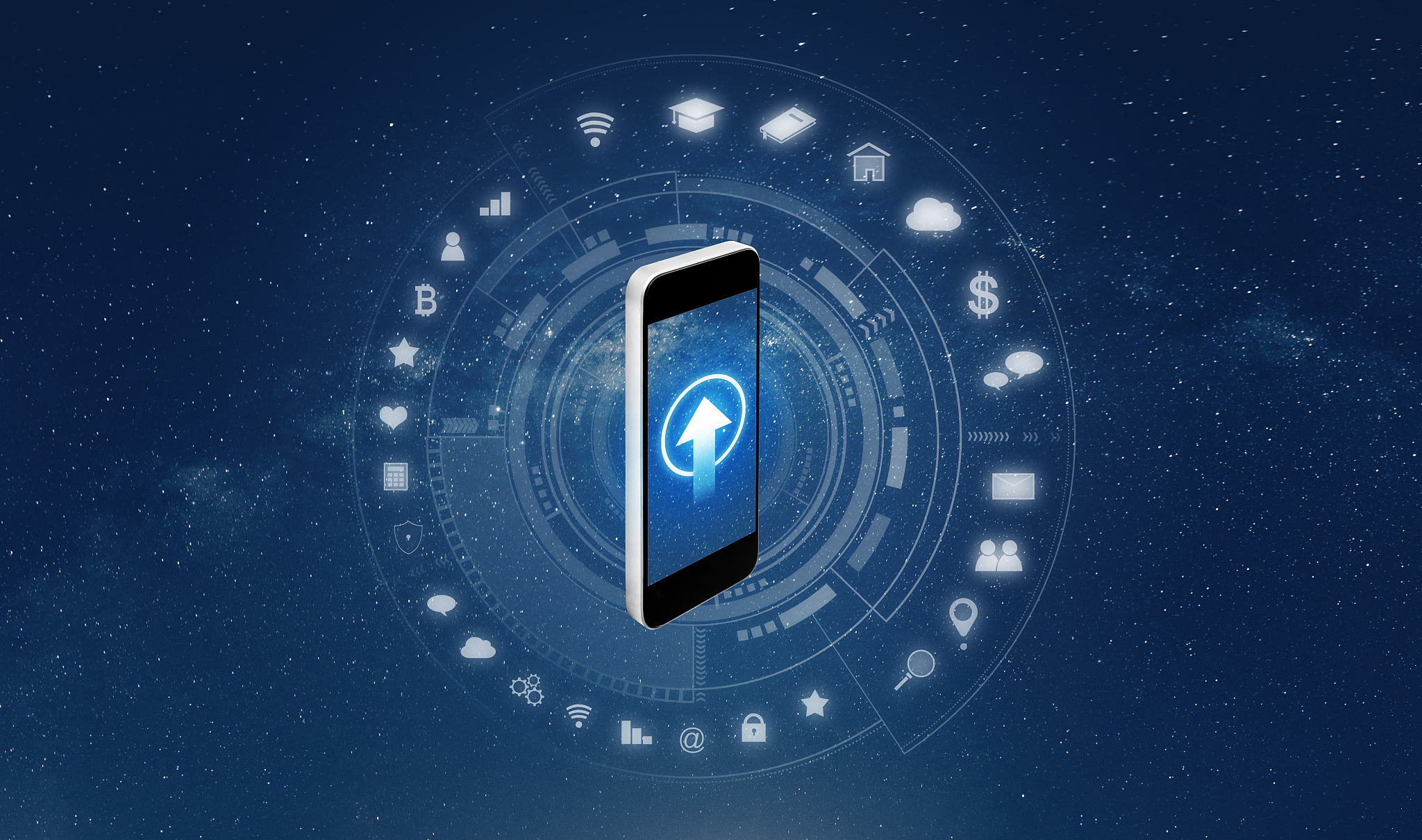 mobile smartphone uploading icon on screen. smart device remote 