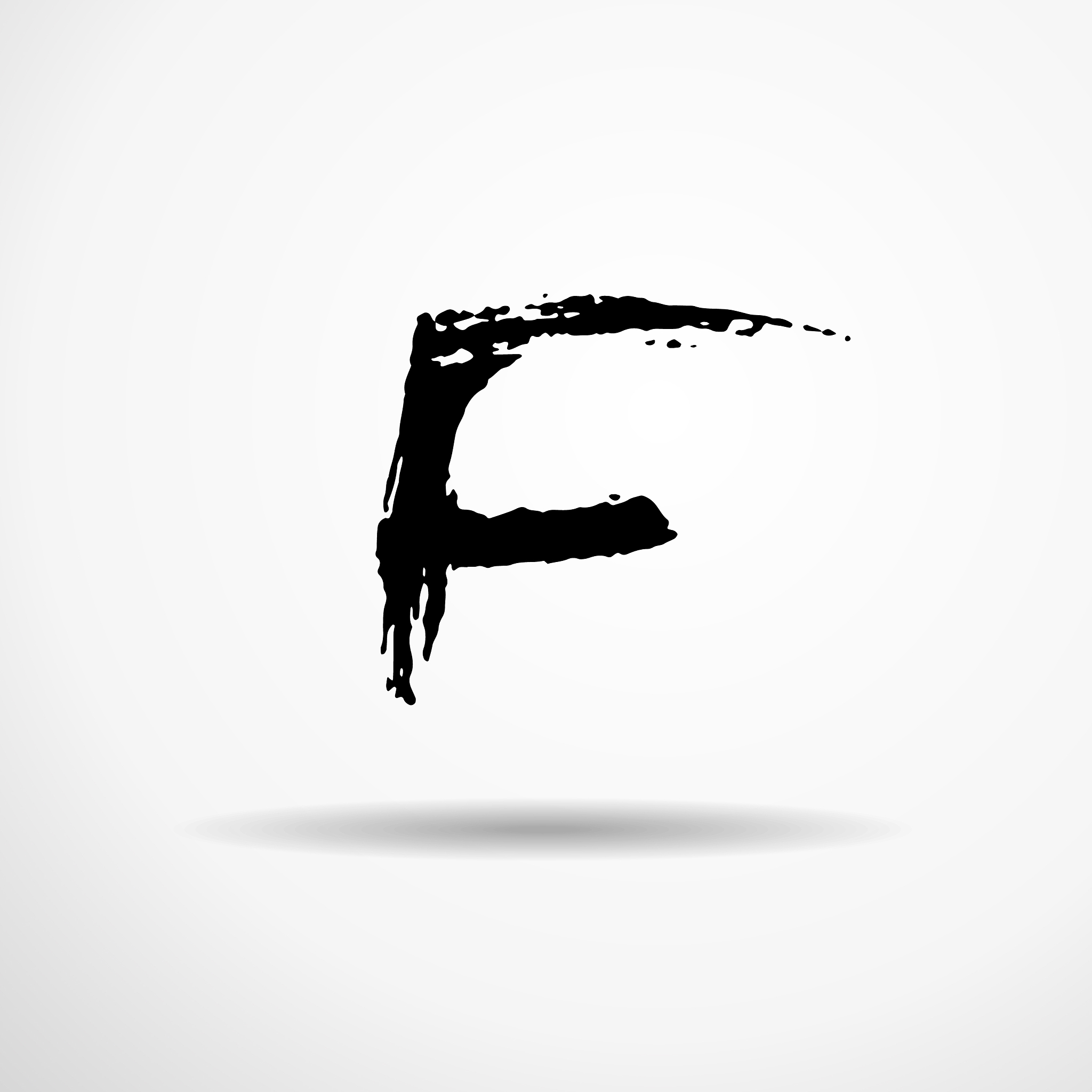 letter f handwritten by dry brush rough strokes
