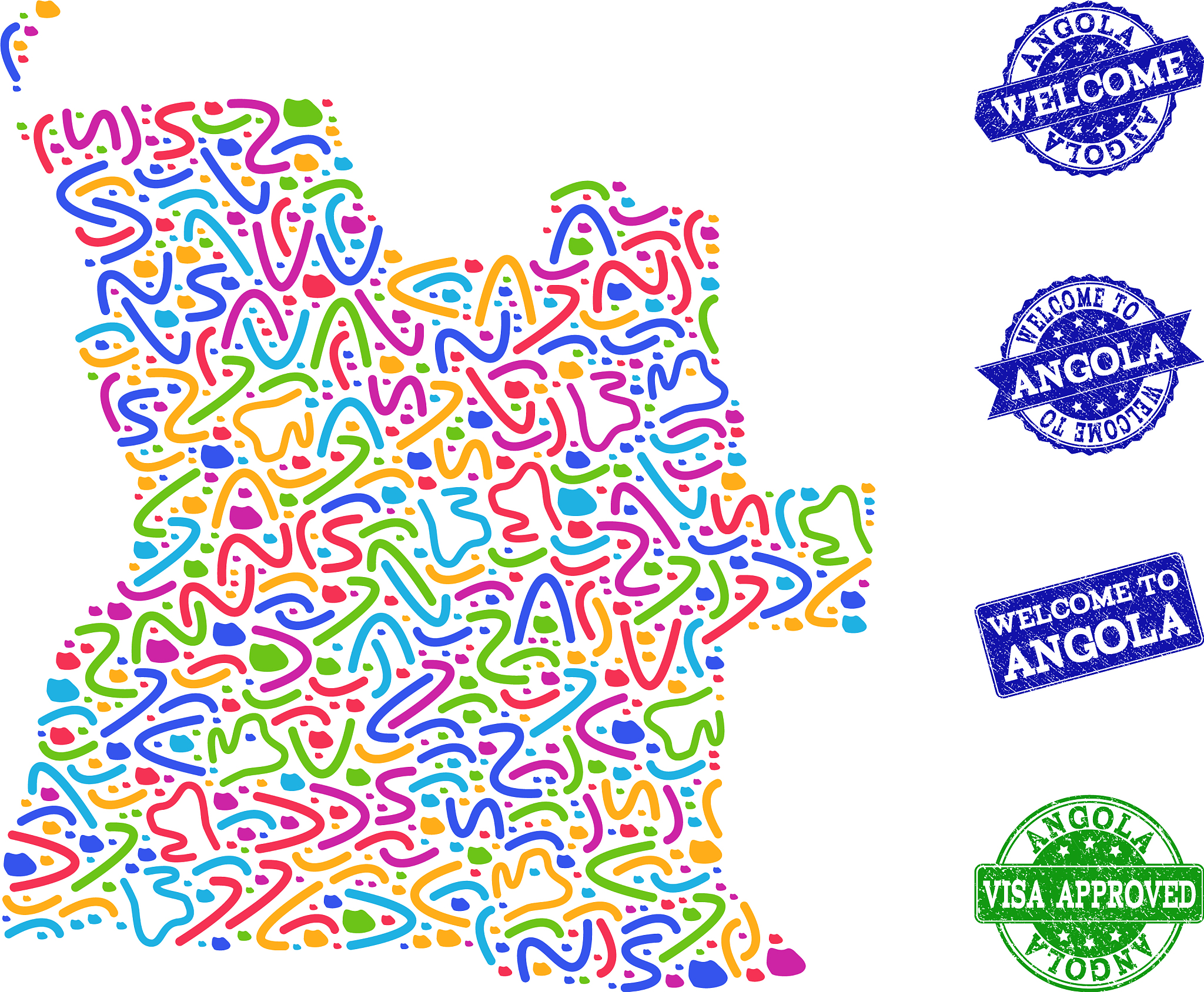 welcome composition of mosaic map of angola and