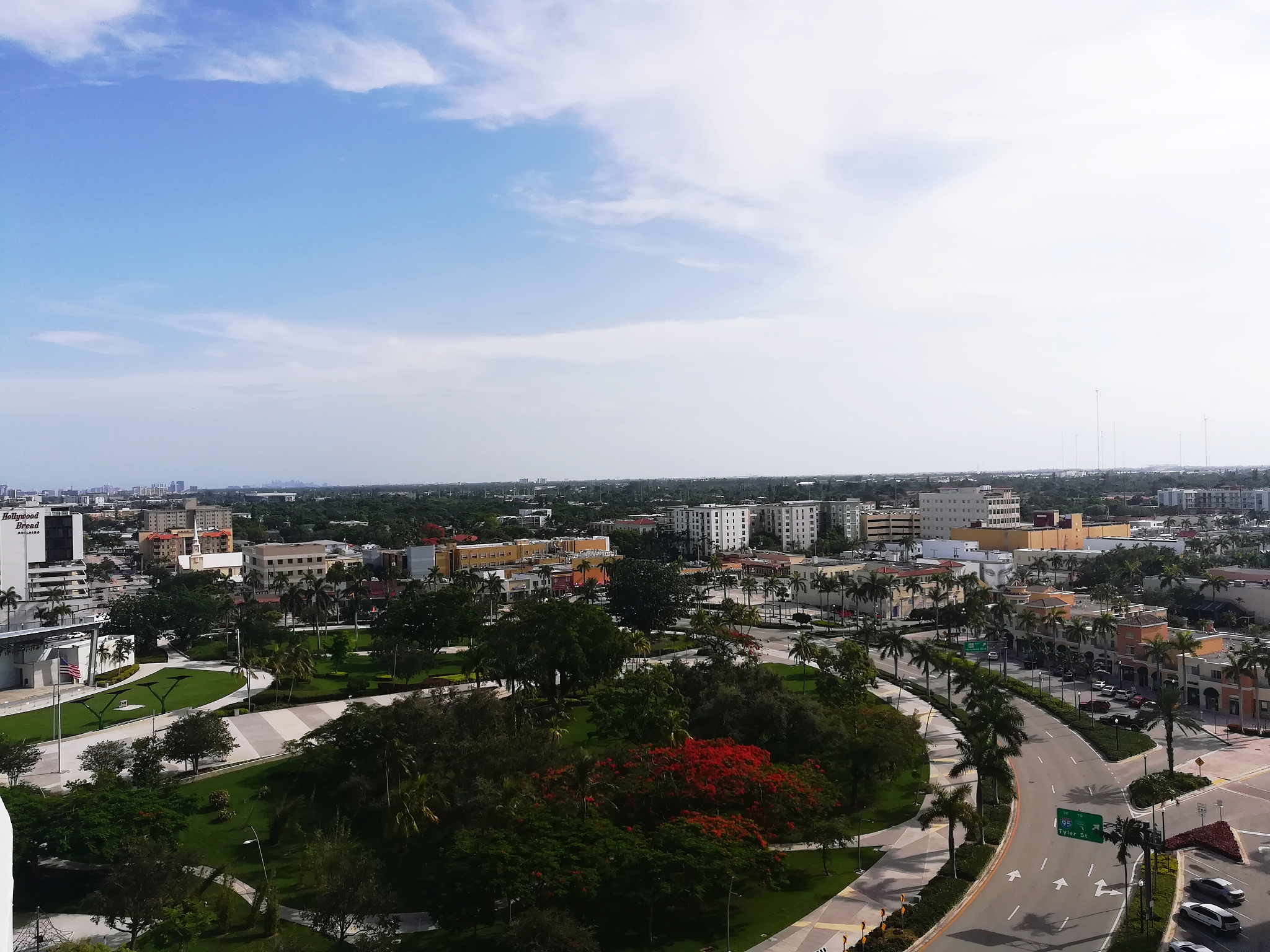 high angle view of city buildings against sky