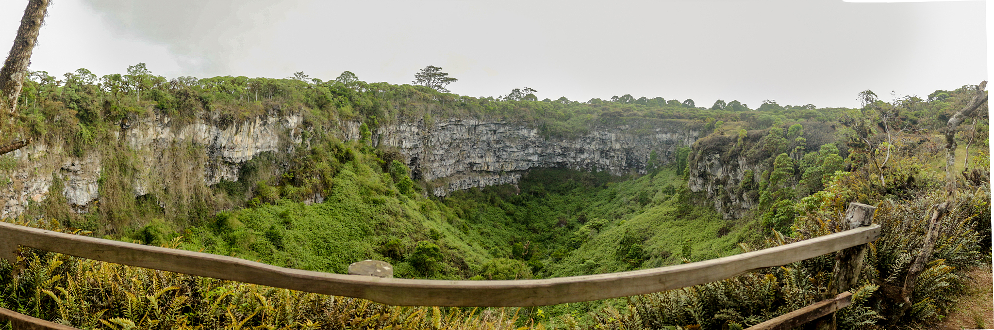 twin craters with a wooden railing to see the landscape