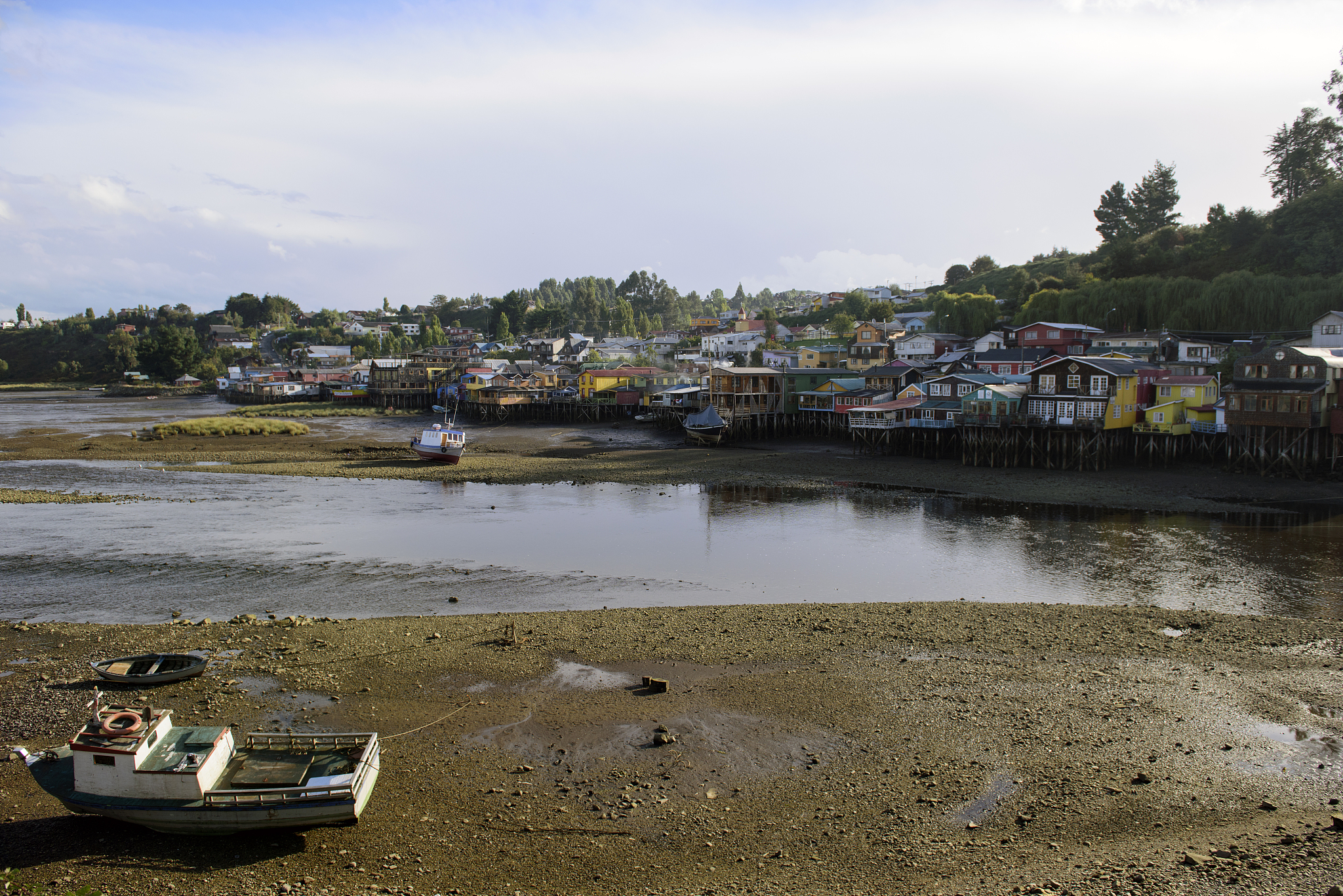 colourful palafitos in castro, chiloé island, chile
