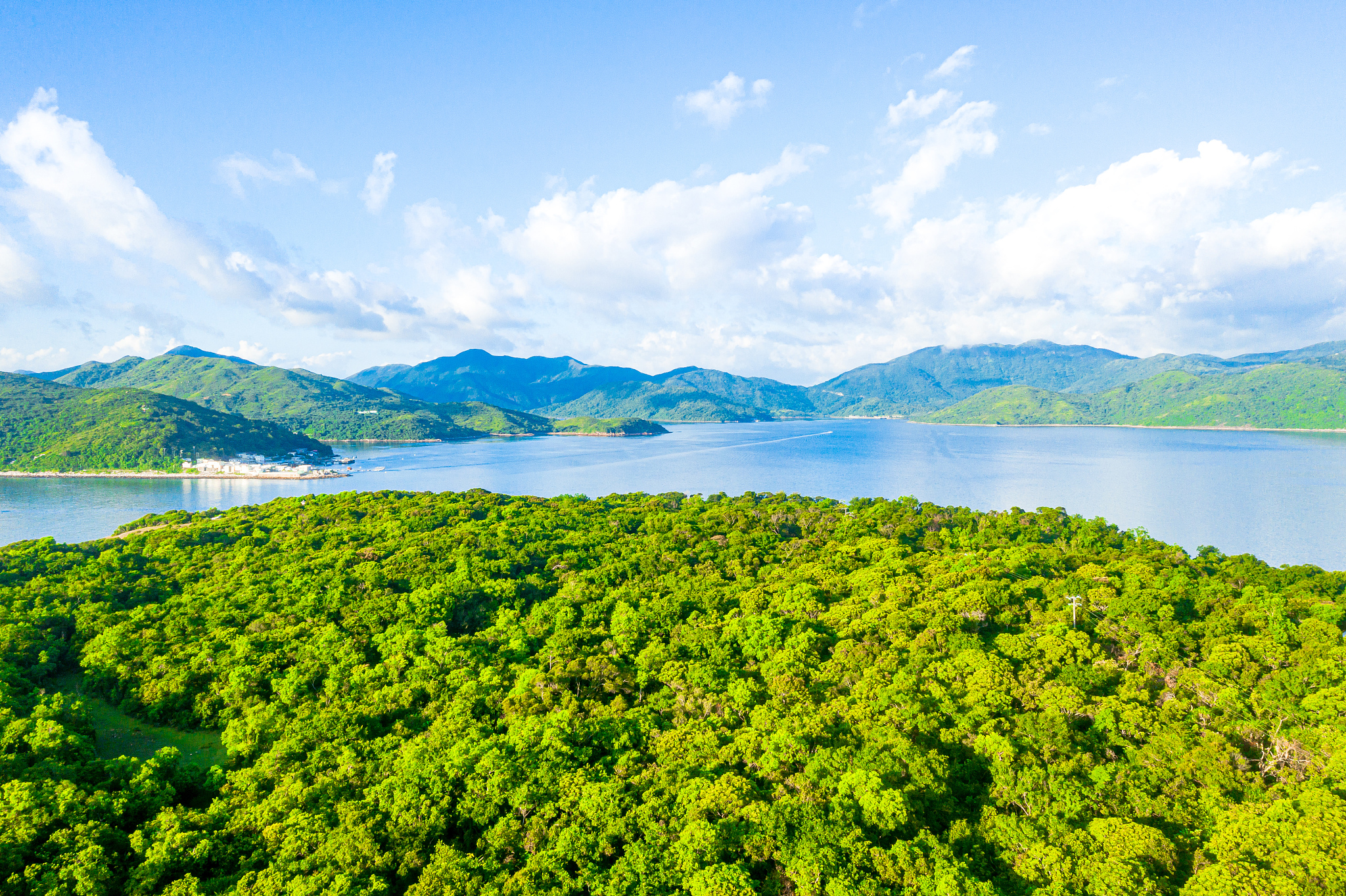 drone view of a seascape of tap mun or grass island where is loc