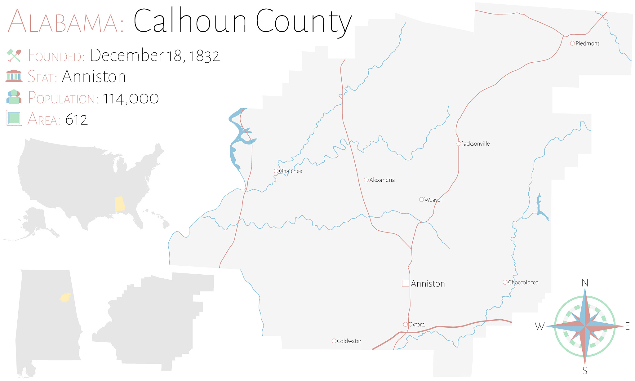 map of calhoun county in alabama