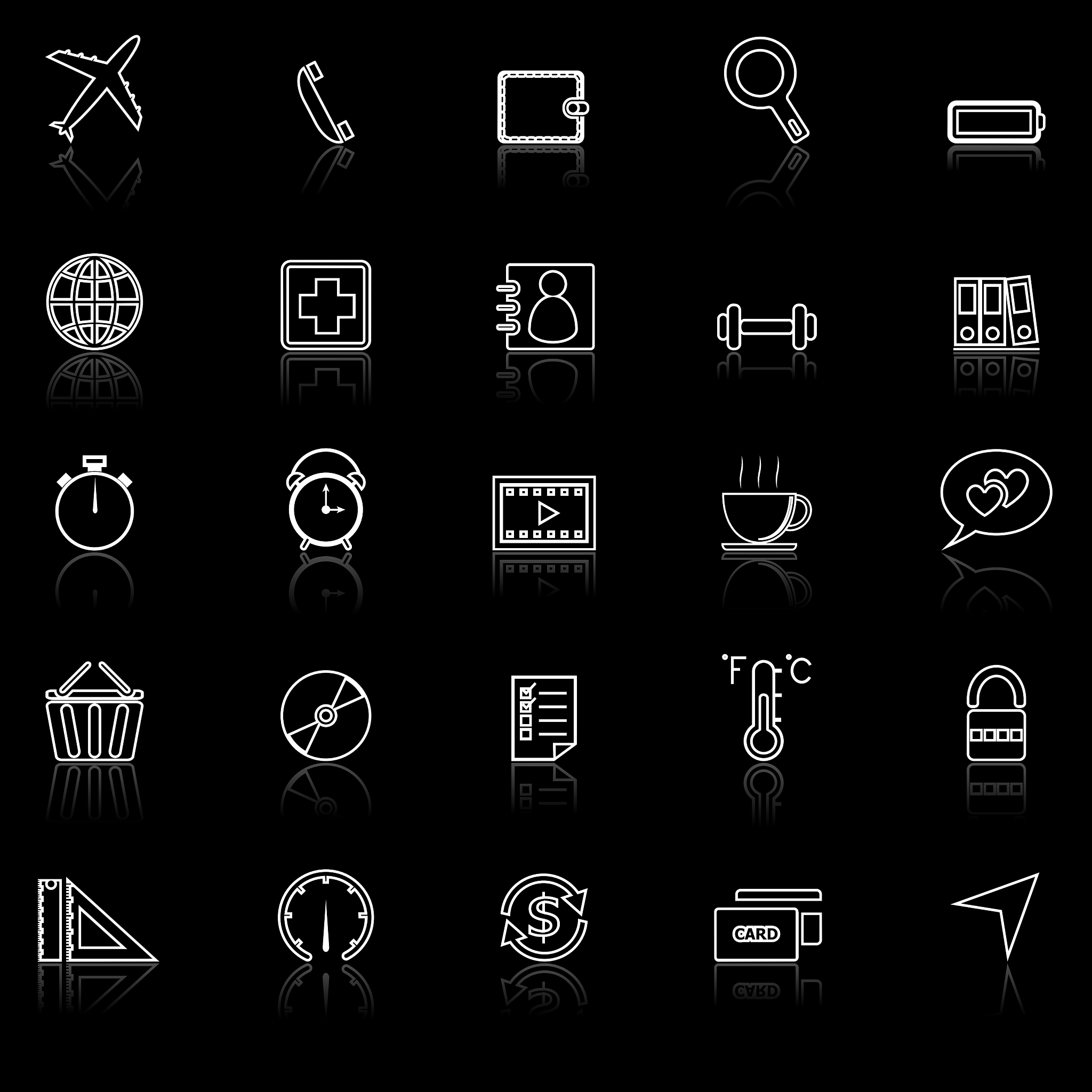 application line icons with reflect on blackset 2