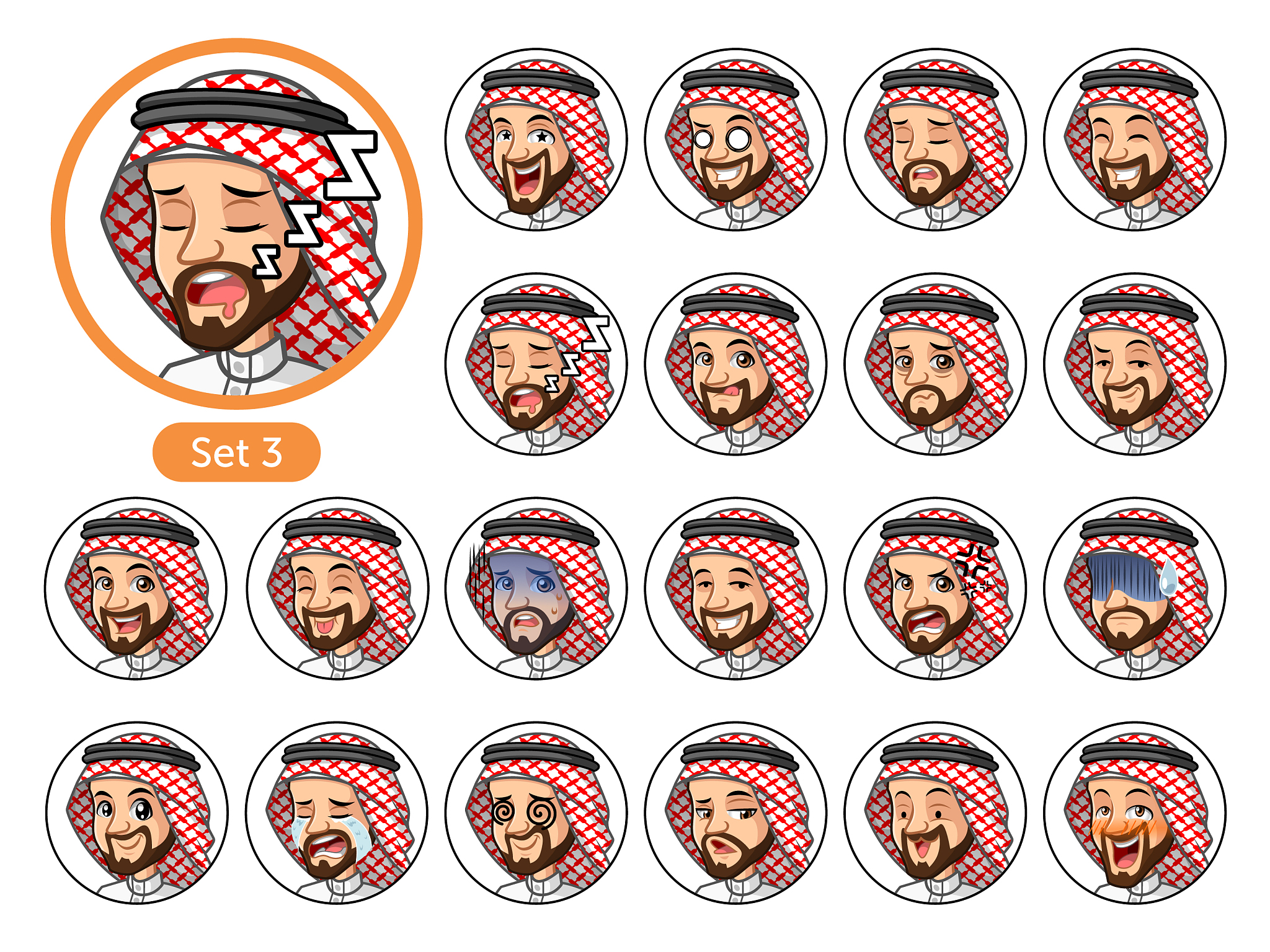 the third set of saudi arab man cartoon character