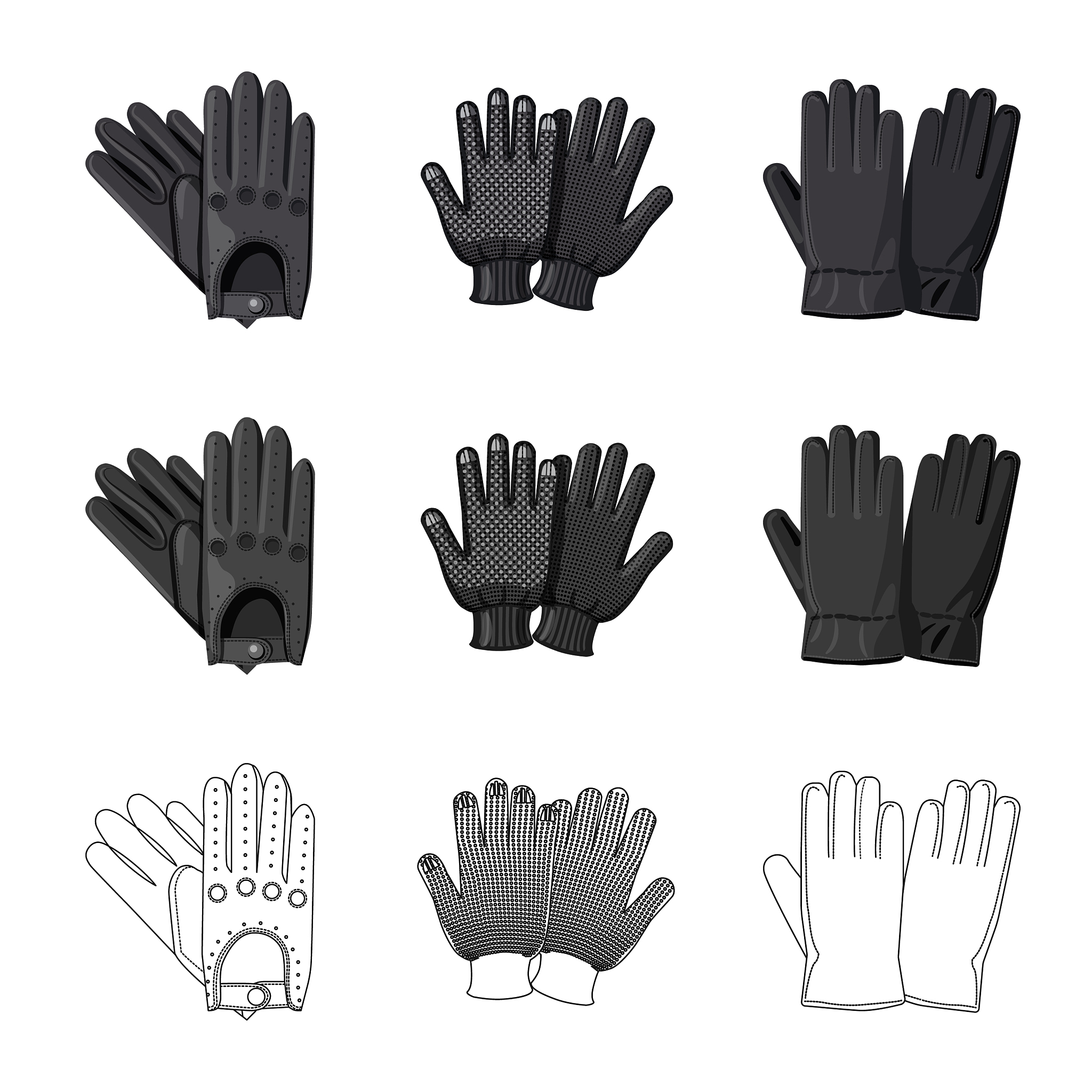 isolated object of glove and winter sign set of