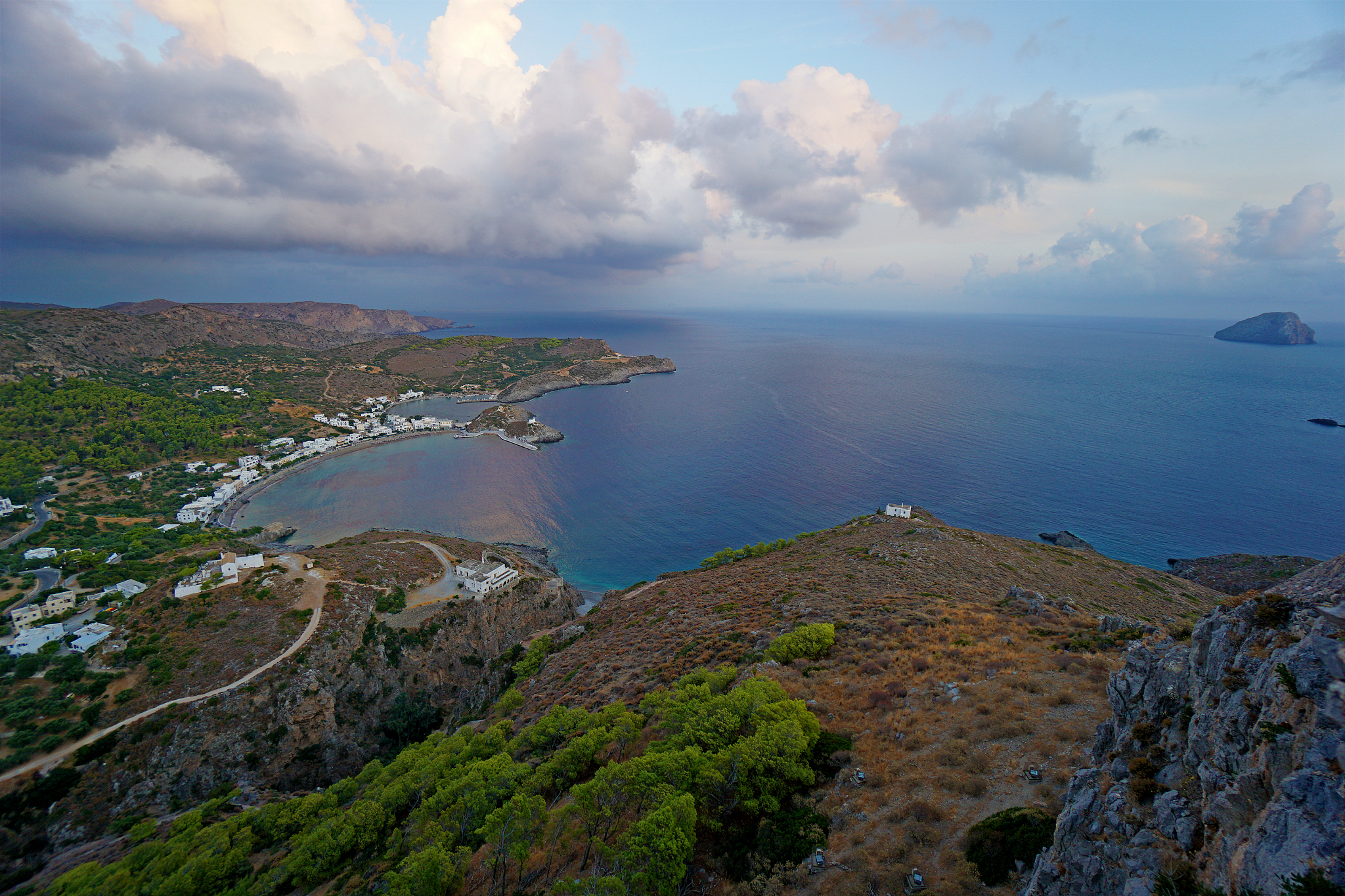 beautiful panoramic view from the fortress of chora, the capital