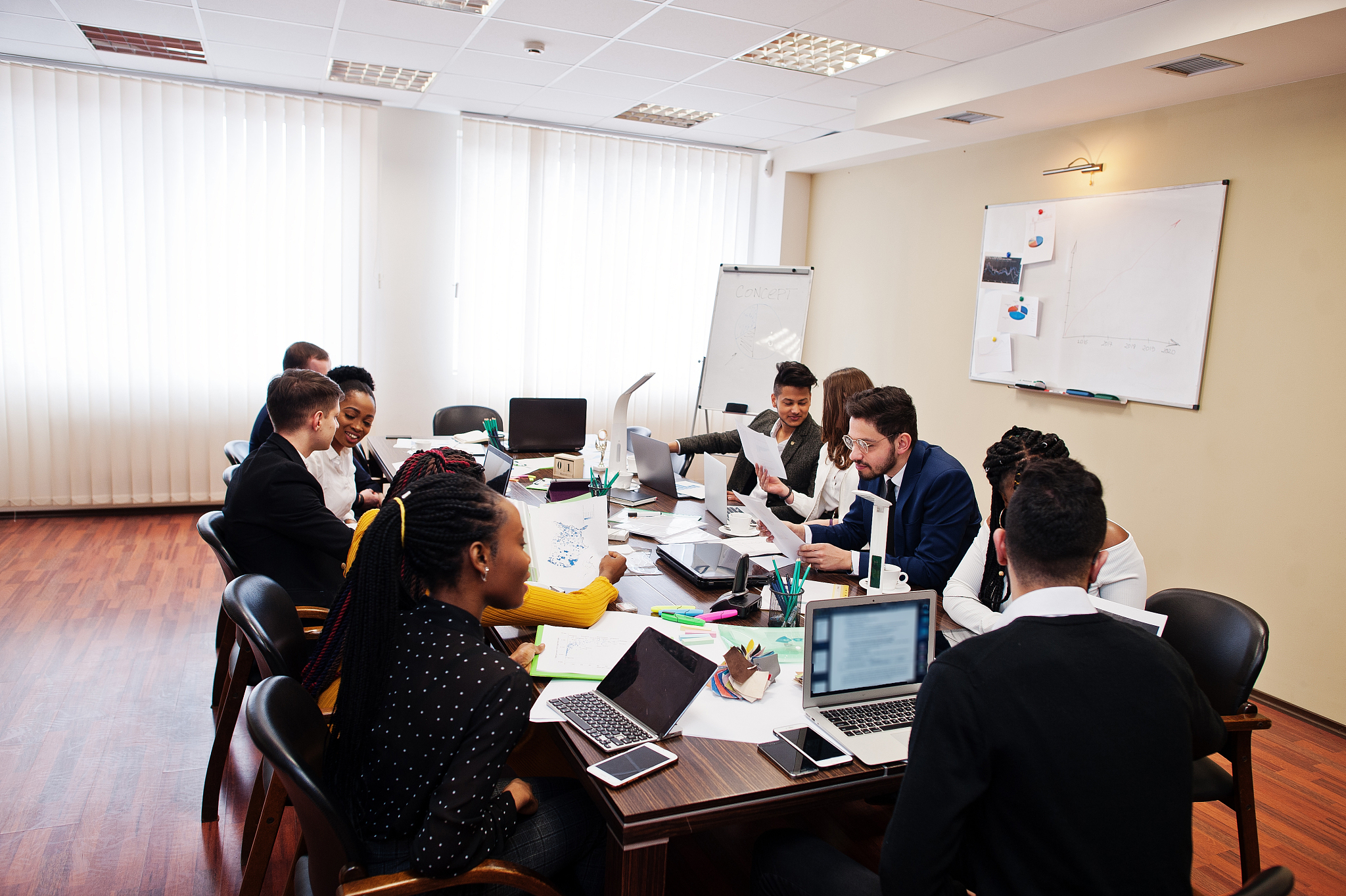 multiracial young creative people in modern office. group of you
