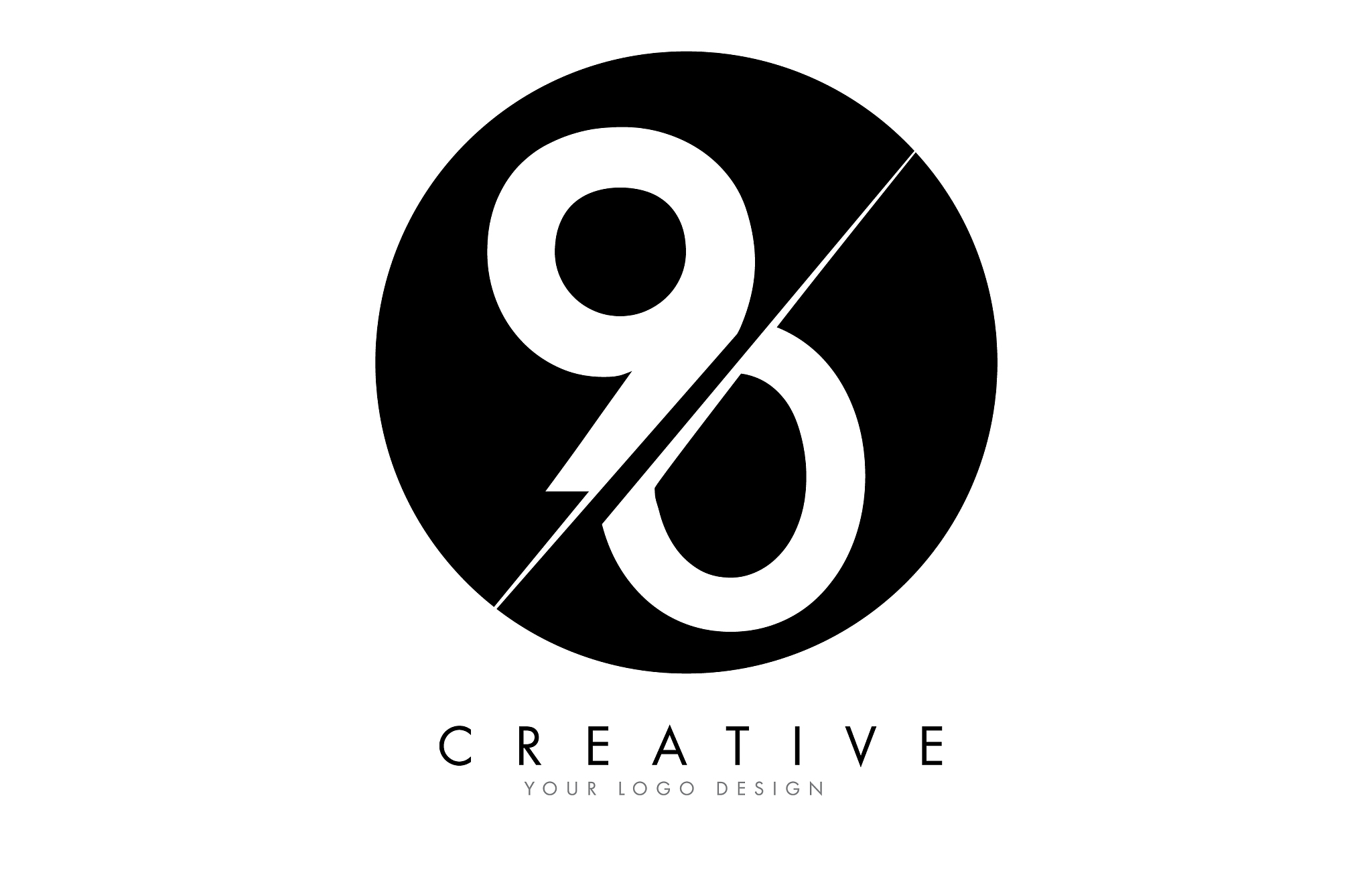 90 9 0 number logo design with a creative cut and