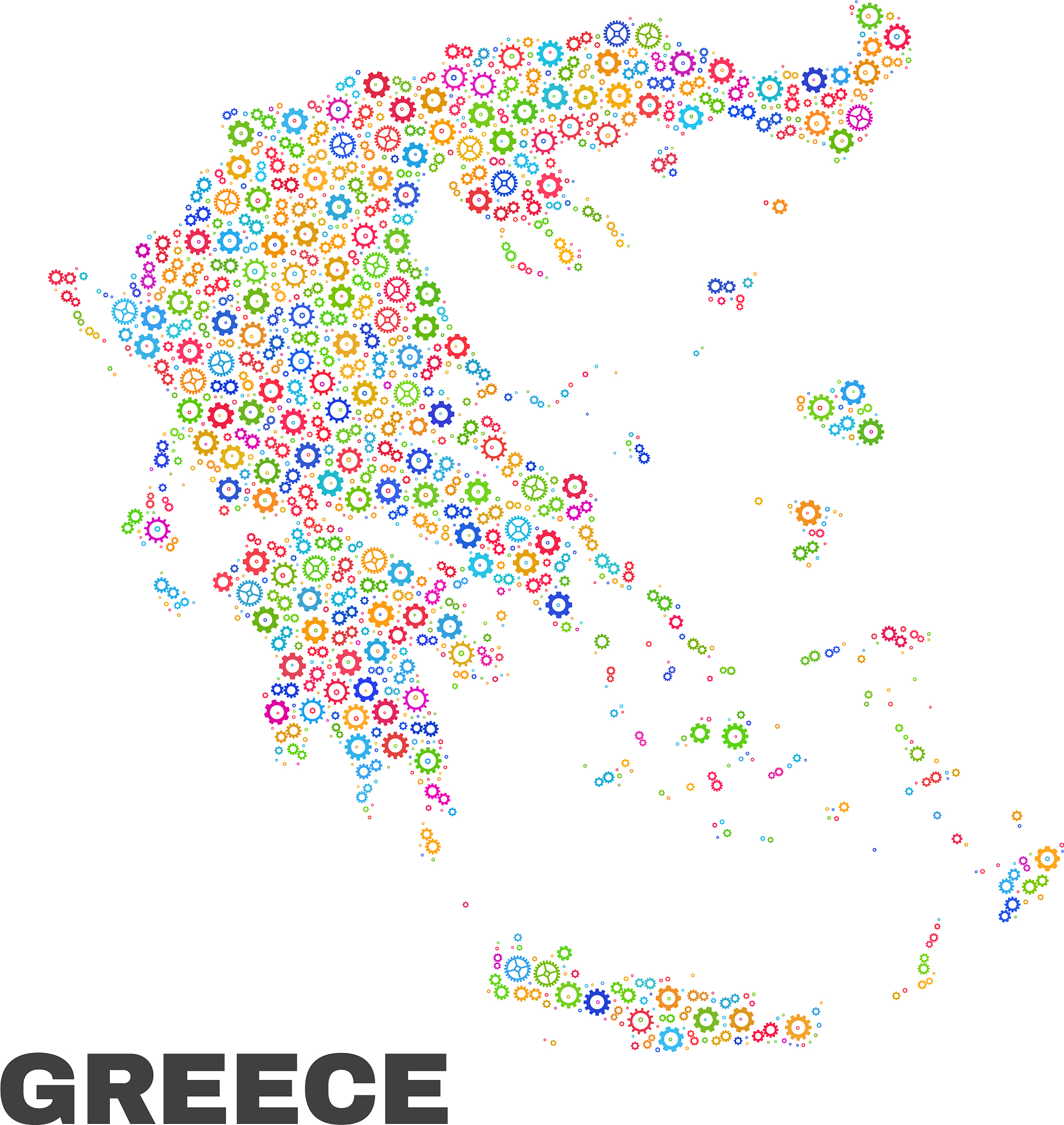 mosaic greece map of cogwheel items