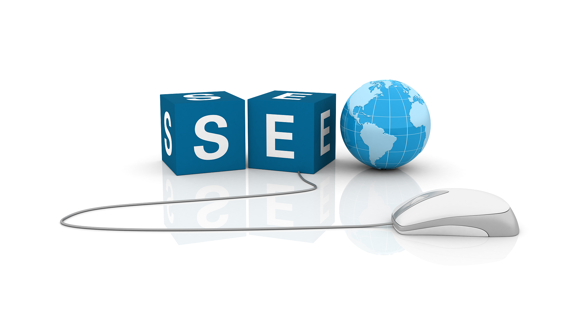 seo cubes with earth globe and computer mouse