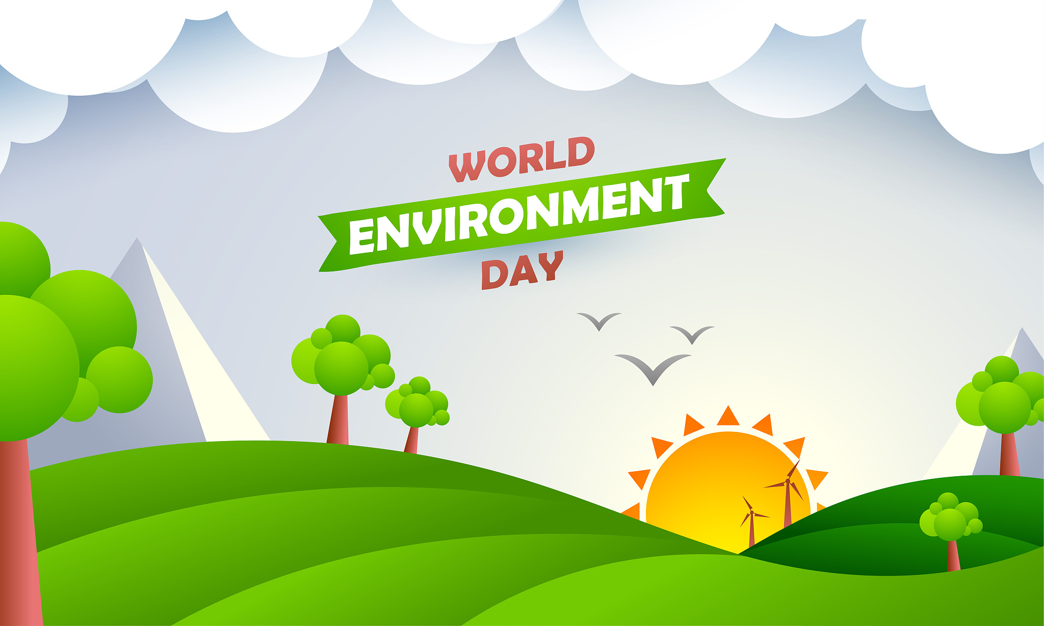 paper cut style nature landscape view background for world envir