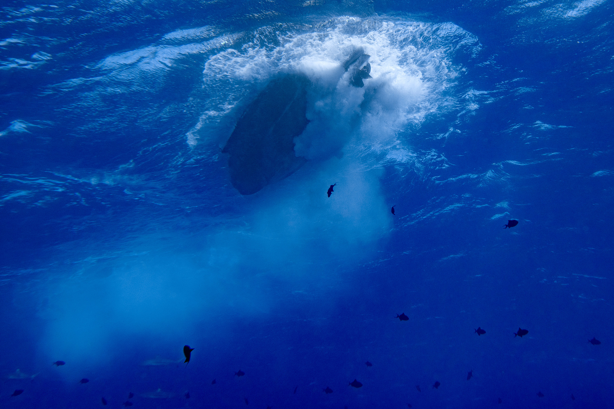 marine engine propeller underwater while diving detail