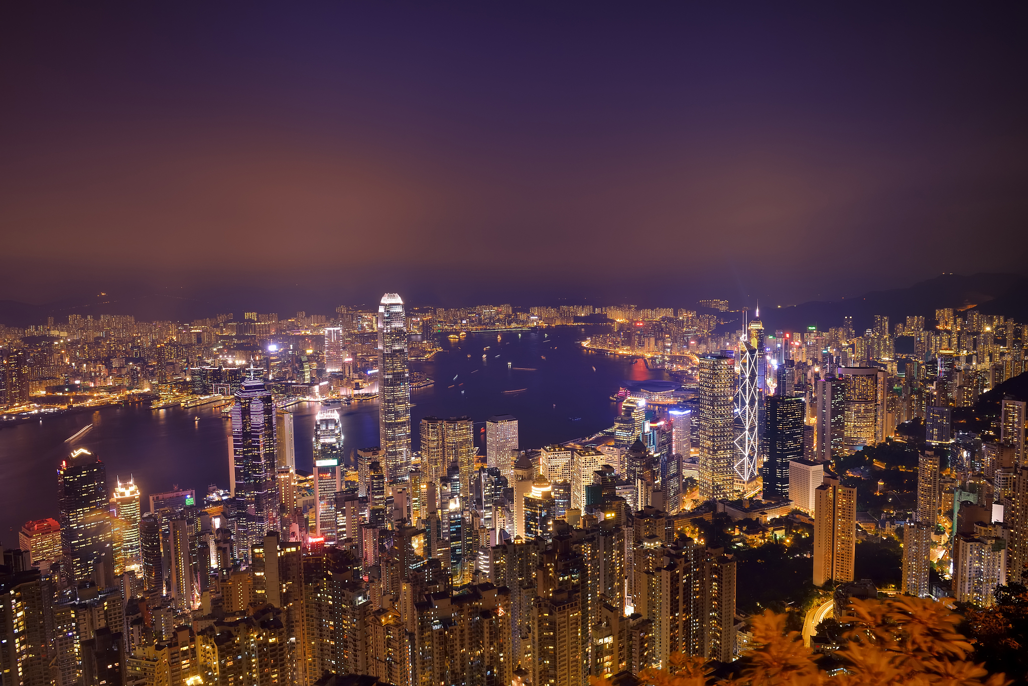 hong kong city skyline panorama at night