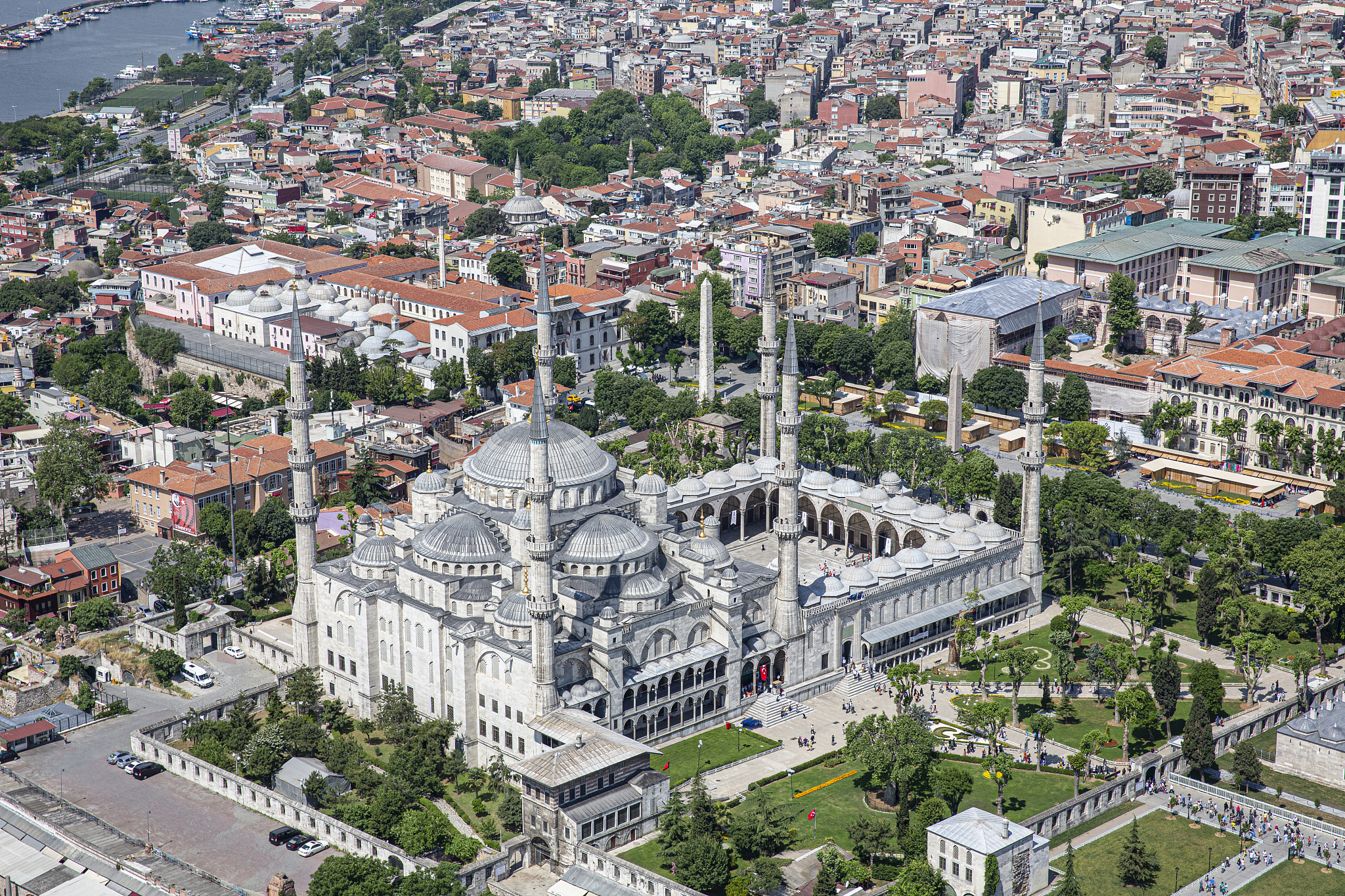 istanbul aerial photo. view of from helicopter ; blue mosque.