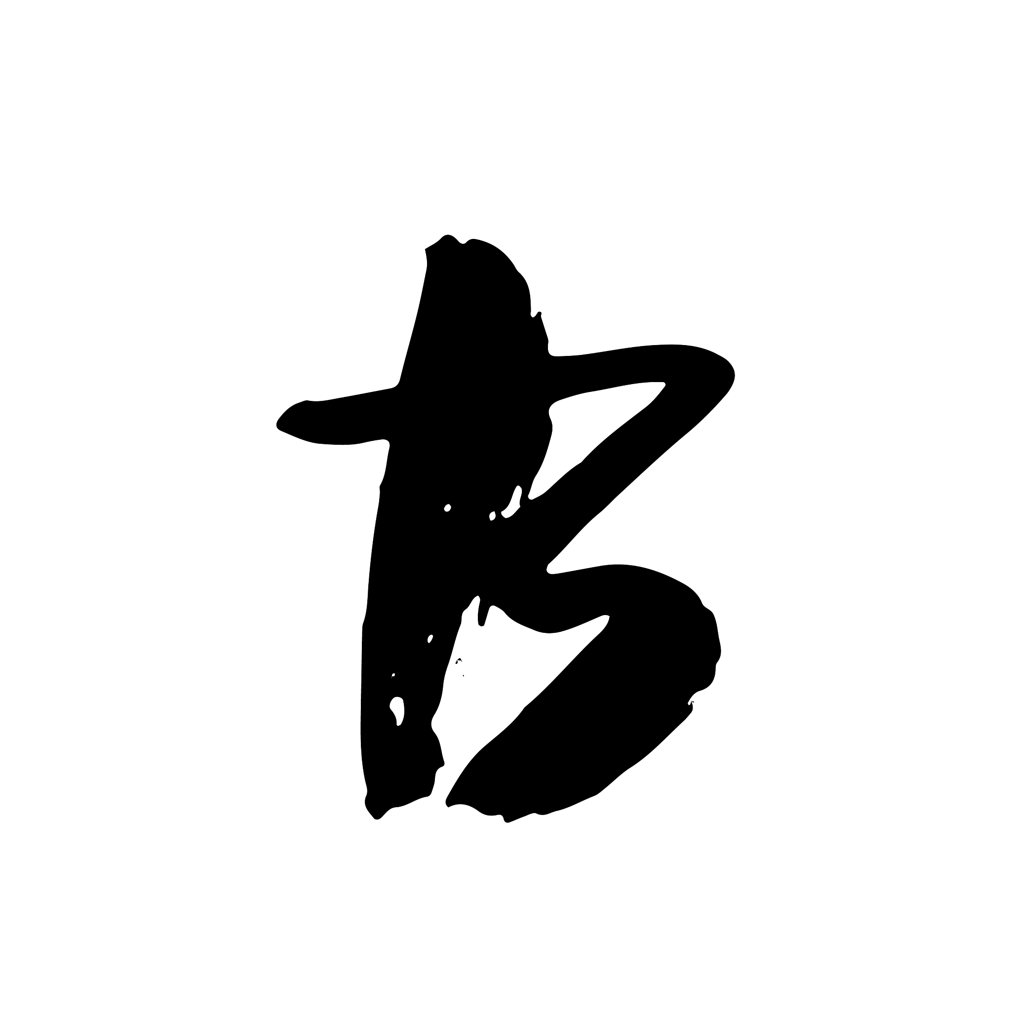letter b handwritten by dry brush rough strokes