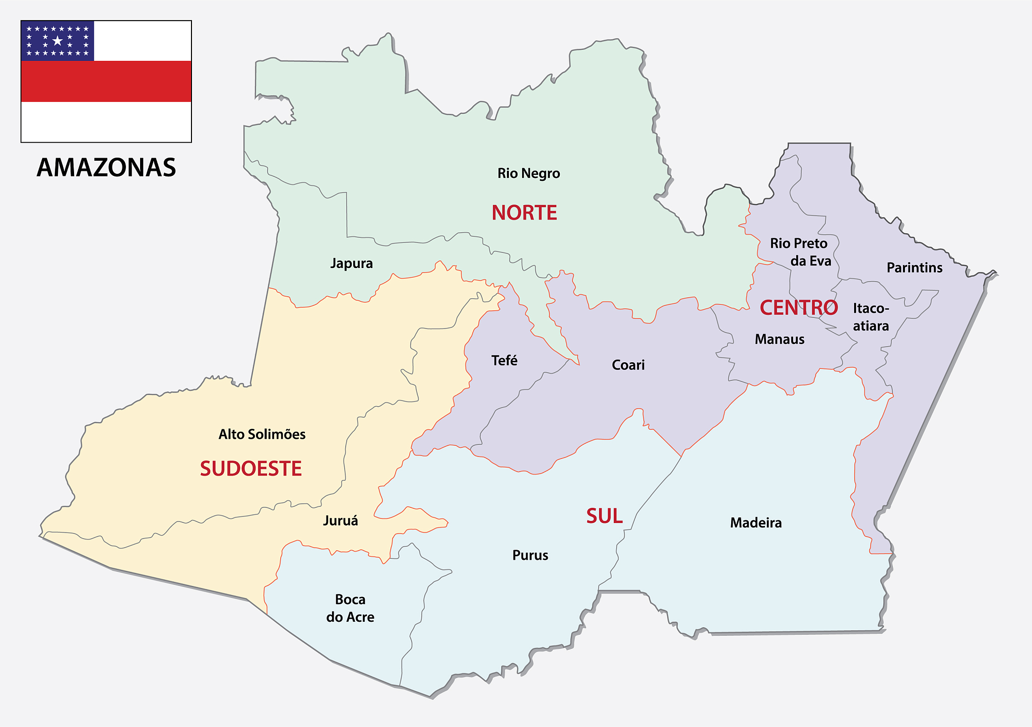 amazonas administrative map with flag